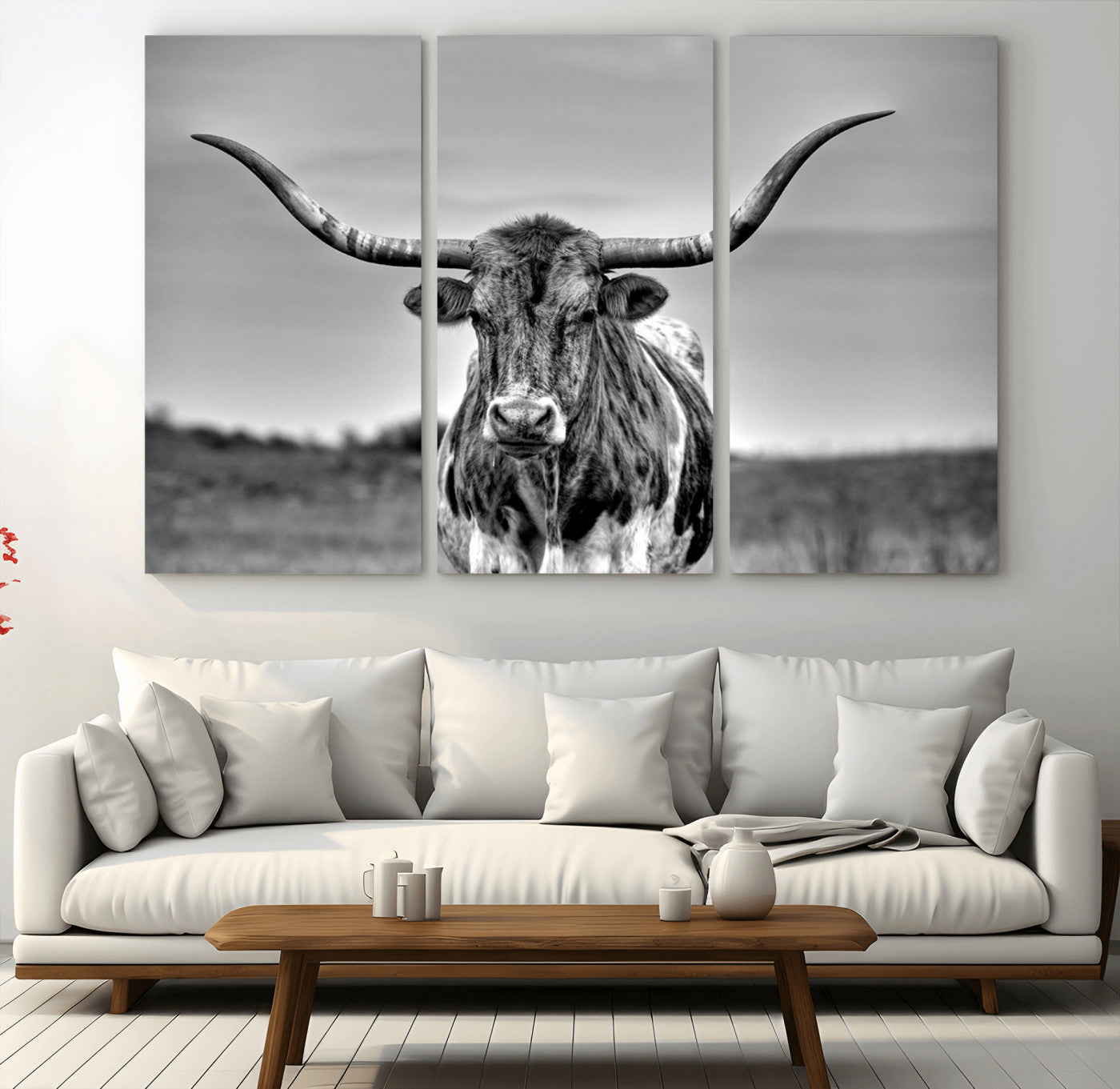 MGV-CV-48X32-3P - Texas Longhorn Cpw Wall Art, Texas Longhorn Canvas, Cattle Canvas Print