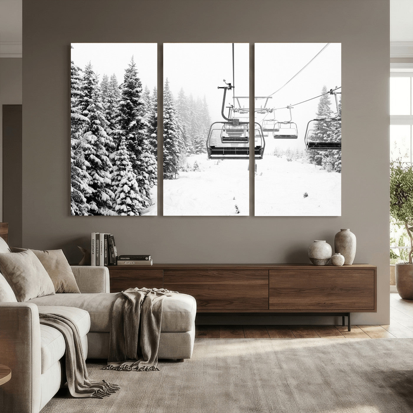 70609-MGV-CV-36X24 - Ski Wall Art - Ski Lift Wall Art Canvas Print Snow Covered Spruce Trees Winter Wall Art Ski Skier
