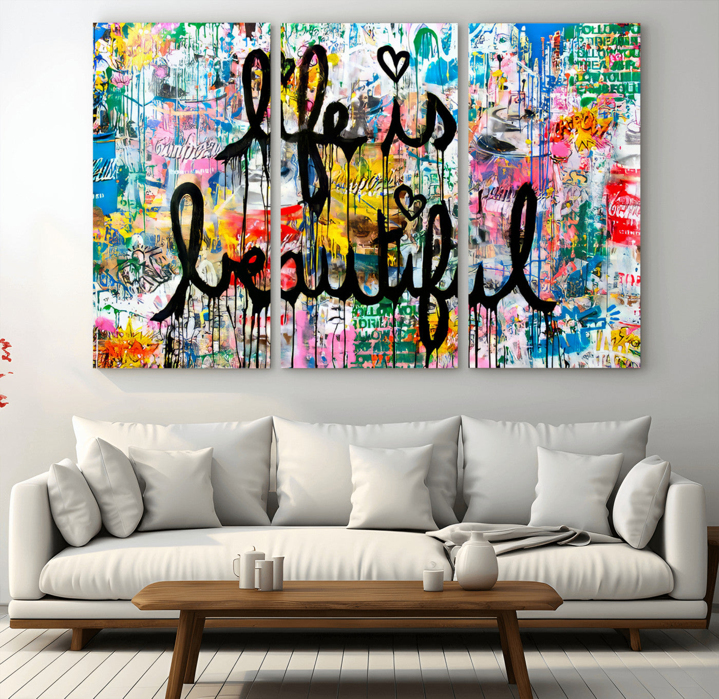 MGV-CV-48X32-3P - Life Beautiful Art Print - Banksy Graffiti Wall Art Canvas Print | Graffiti Wall Art Canvas Print