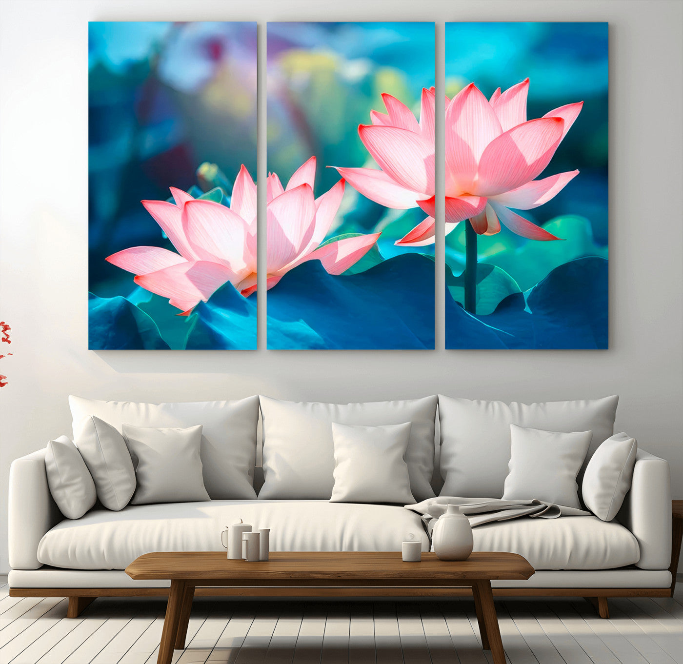 MGV-CV-48X32-3P - Pink Lotus Flower Canvas Wall Art | Vibrant Floral Wall Decor for Living Room, Office, or Bedroom | Large Botanical Art