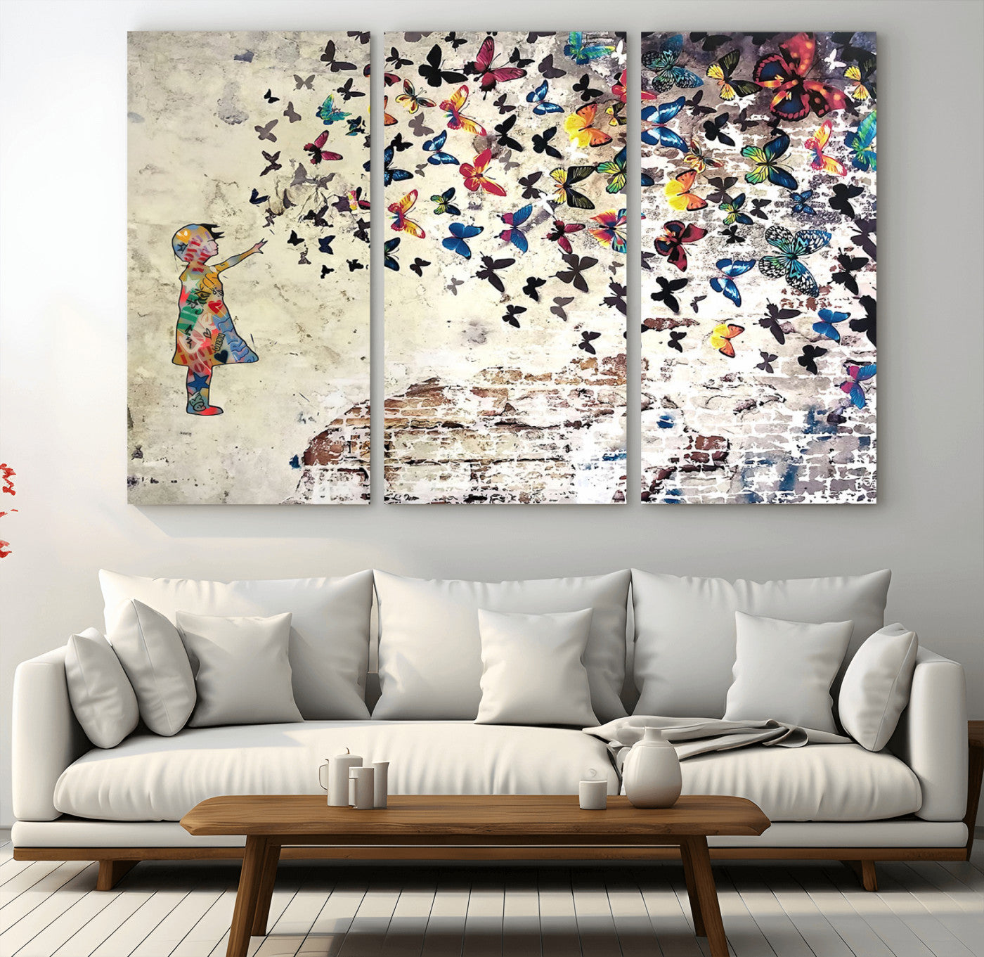 MGV-CV-48X32-3P - Banksy Wall Art - Banksy Girl Butterfly Graffiti Wall Art Canvas Print - Butterfly Girl and Freedom