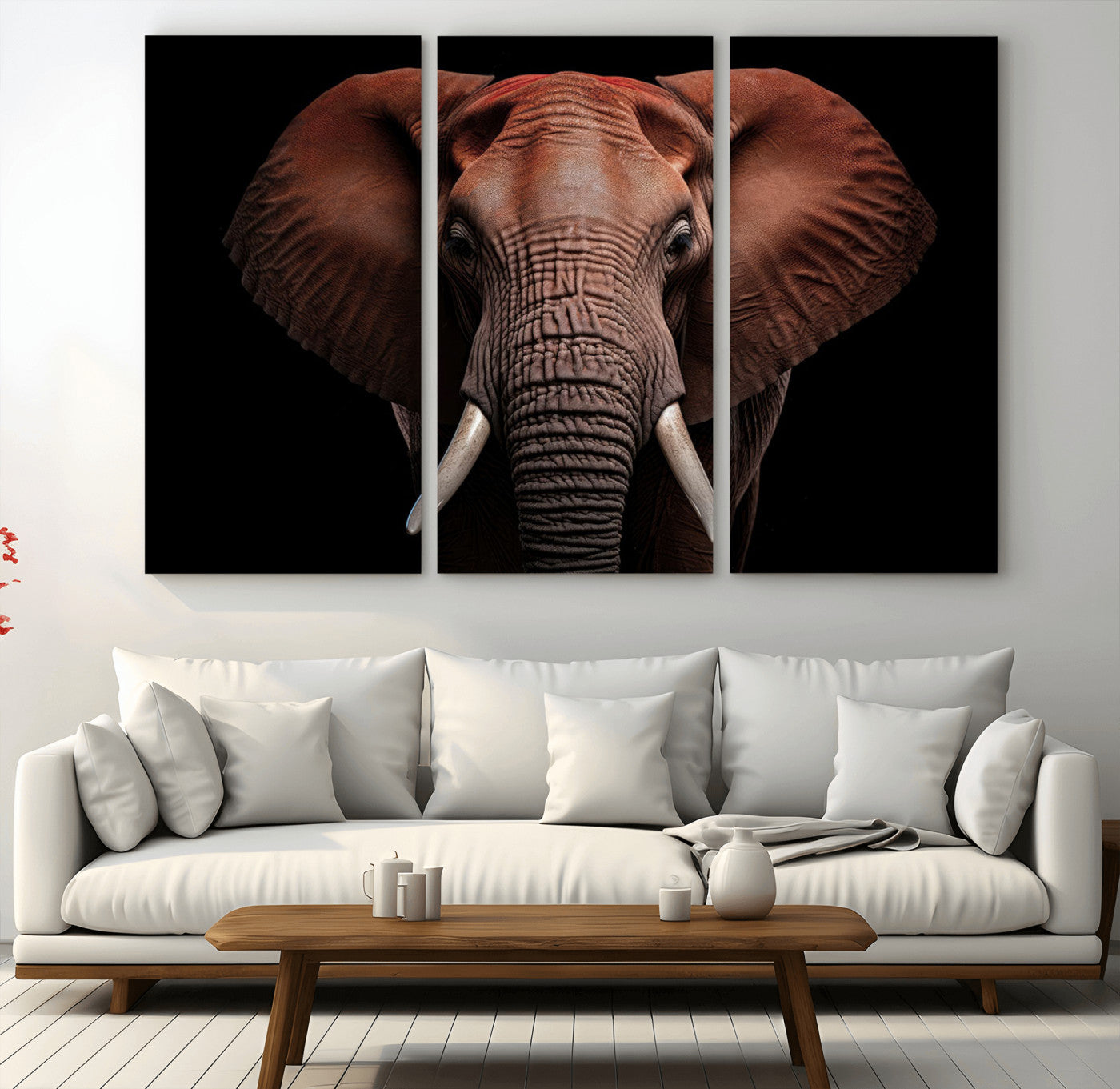 -Wild Elephant Wall Art Canvas Print, Africa Savannah Wild Animal Wall Decor Print