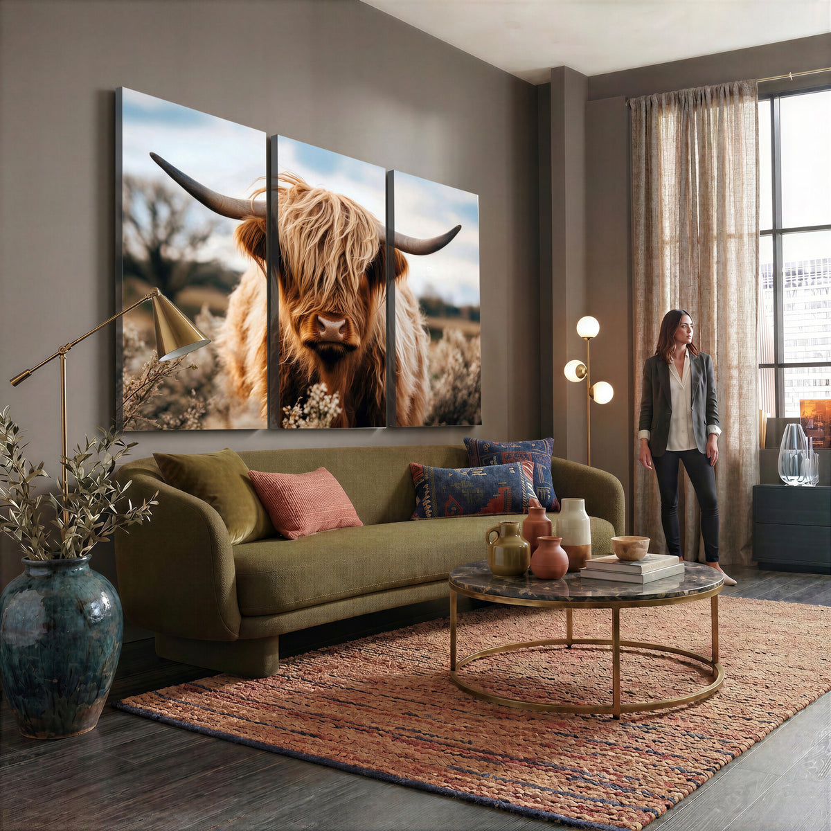 55903-_Poster-30x20 - Scottish Cow Longhorn Wall Art Canvas Print
