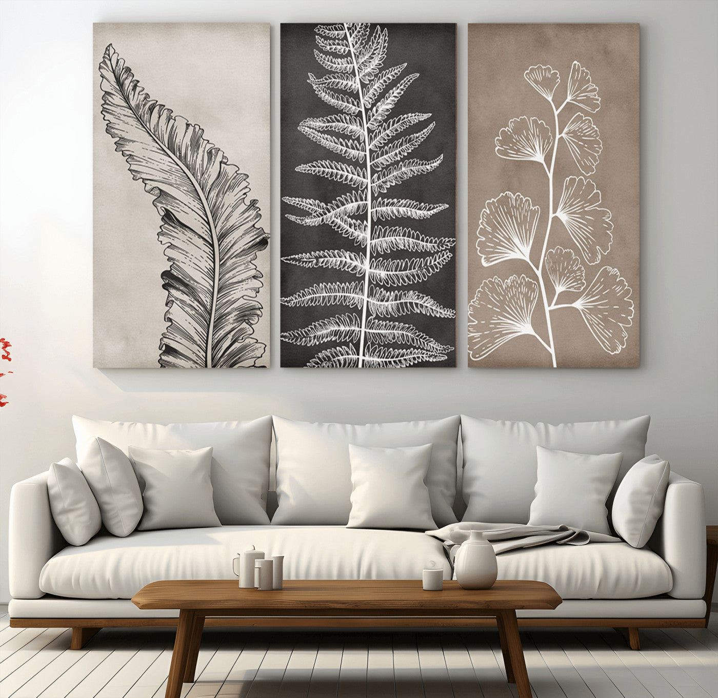 MGV-CV-48X32-3P - Minimalist Botanical Wall Art Canvas Print, Framed and Ready to Hang - Nature Art Print for Home