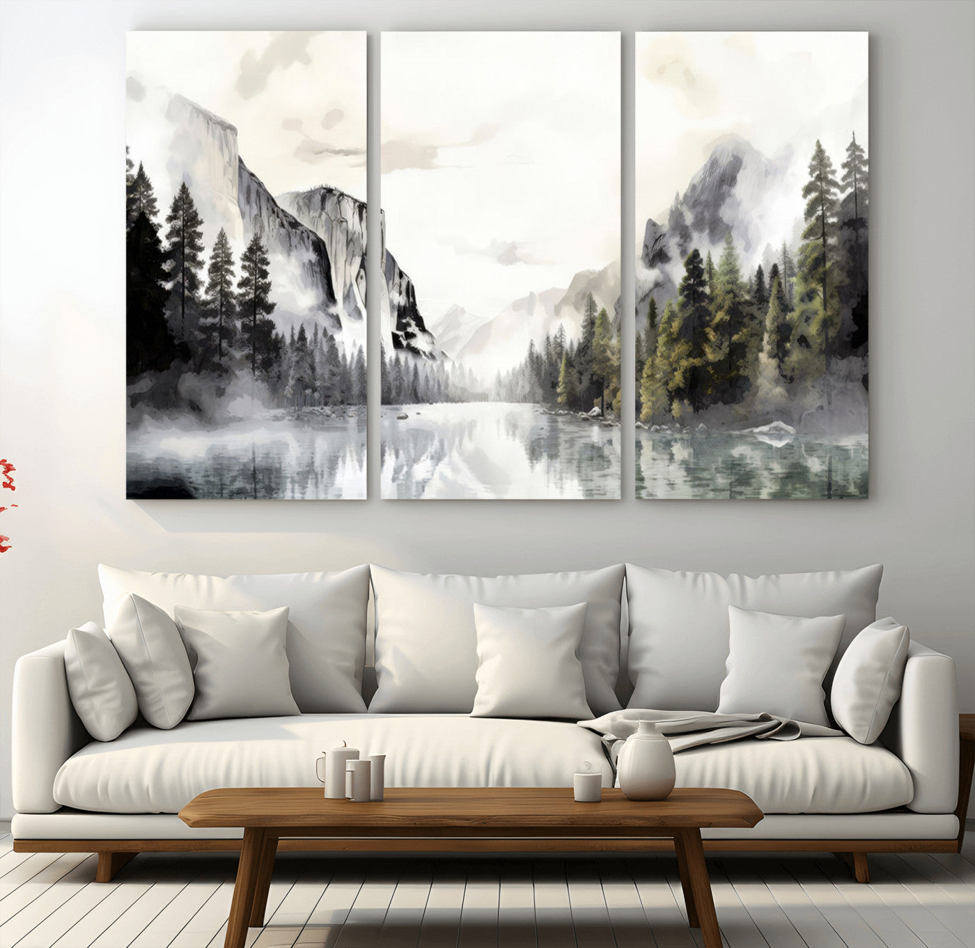27364-MGV-CV-48X32-3P-Yosemite Valley Wall Art Canvas Print – Framed and Ready to Hang – Majestic Nature Landscape Décor