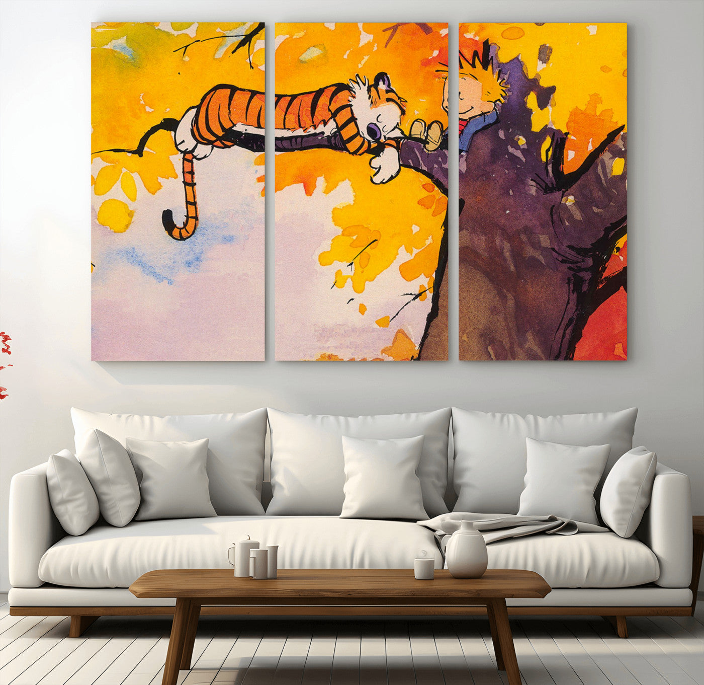 MGV-CV-48X32-3P - Calvin and Hobbes Tree Scene Canvas Print | 3 Panel Large Wall Art for Living Room or Kid’s Room,