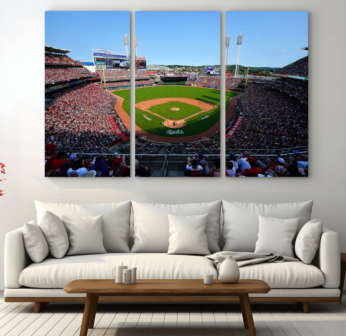 MGV-CV-48X32-3P - Cincinnati Reds Baseball Team Print - Great American Ball Park Stadium Wall Art Canvas Print
