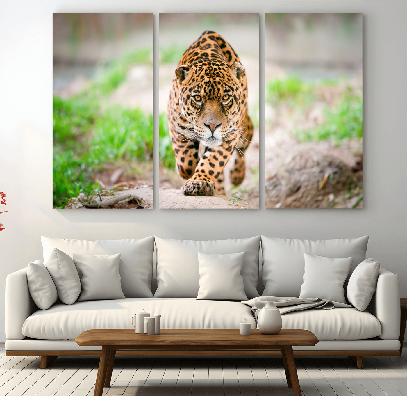 MGV-CV-48X32-3P - Leopard on the Prowl - Stunning Large Framed Canvas Wall Art for Living Room, Bedroom, or Office Décor, Vibrant Wildlife Print, Ready to Hang