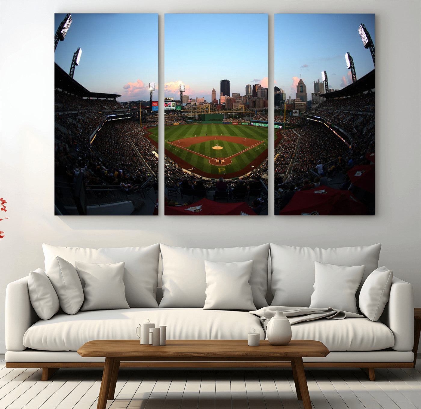MGV-CV-48X32-3P - PNC Park Evening Game Triple Canvas Wall Art - Pittsburgh Pirates MLB Match - PNC Park Stadium Wall Art Canvas Print