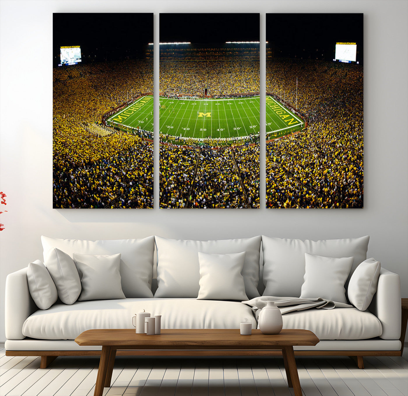 26166-MGV-CV-60X40-3P-Stadium in Michigan Wall Art Canvas Print, Framed American Football Stadium Art Picture Print, Football Stadium Field Perfect Sports Room Decor Artwork