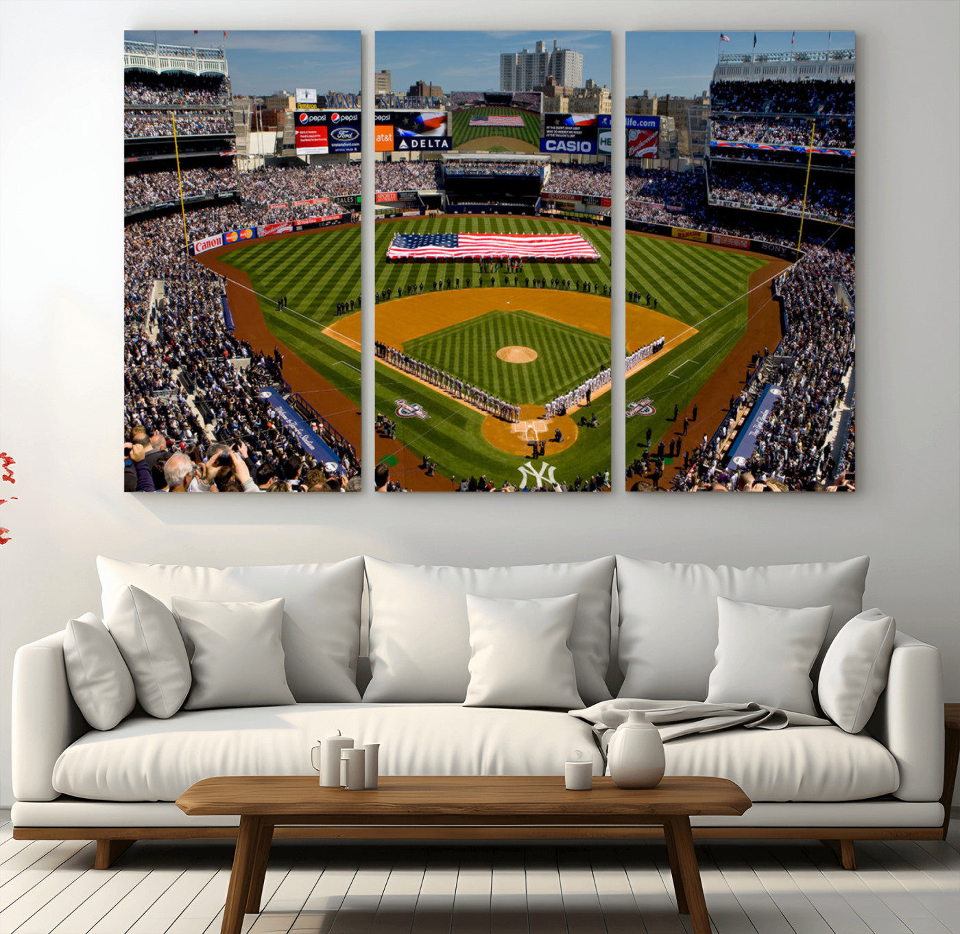 MGV-CV-48X32-3P - Yankee Stadium New York Wall Art Print | 3-Panel Canvas Print of Yankees Baseball Stadium | Large Framed Wall Decor for Baseball Fans | Ready-to-Hang