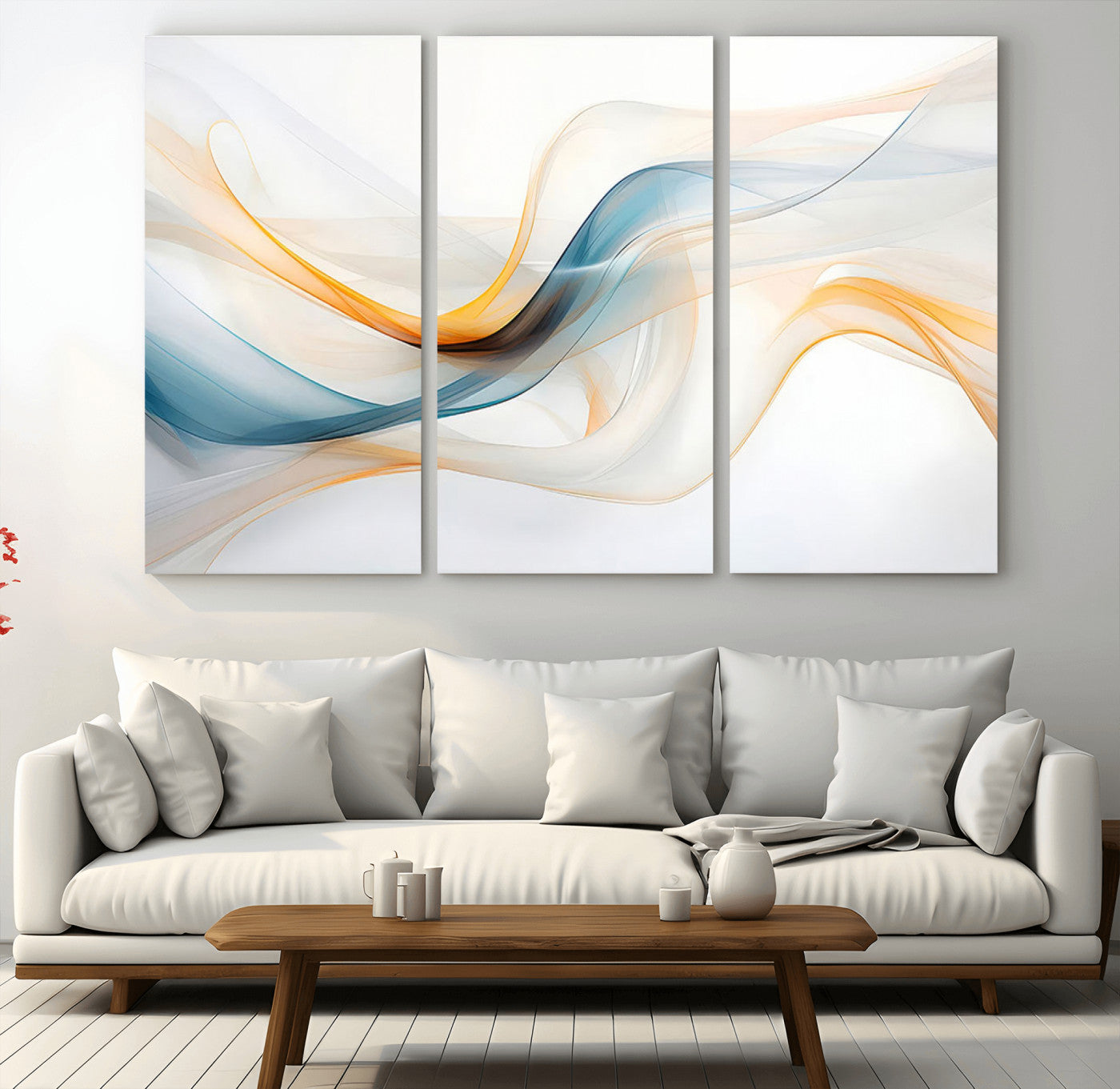 MGV-CV-48X32-3P - Decorative Turquoise Abstract Wave Wall Art Canvas Print