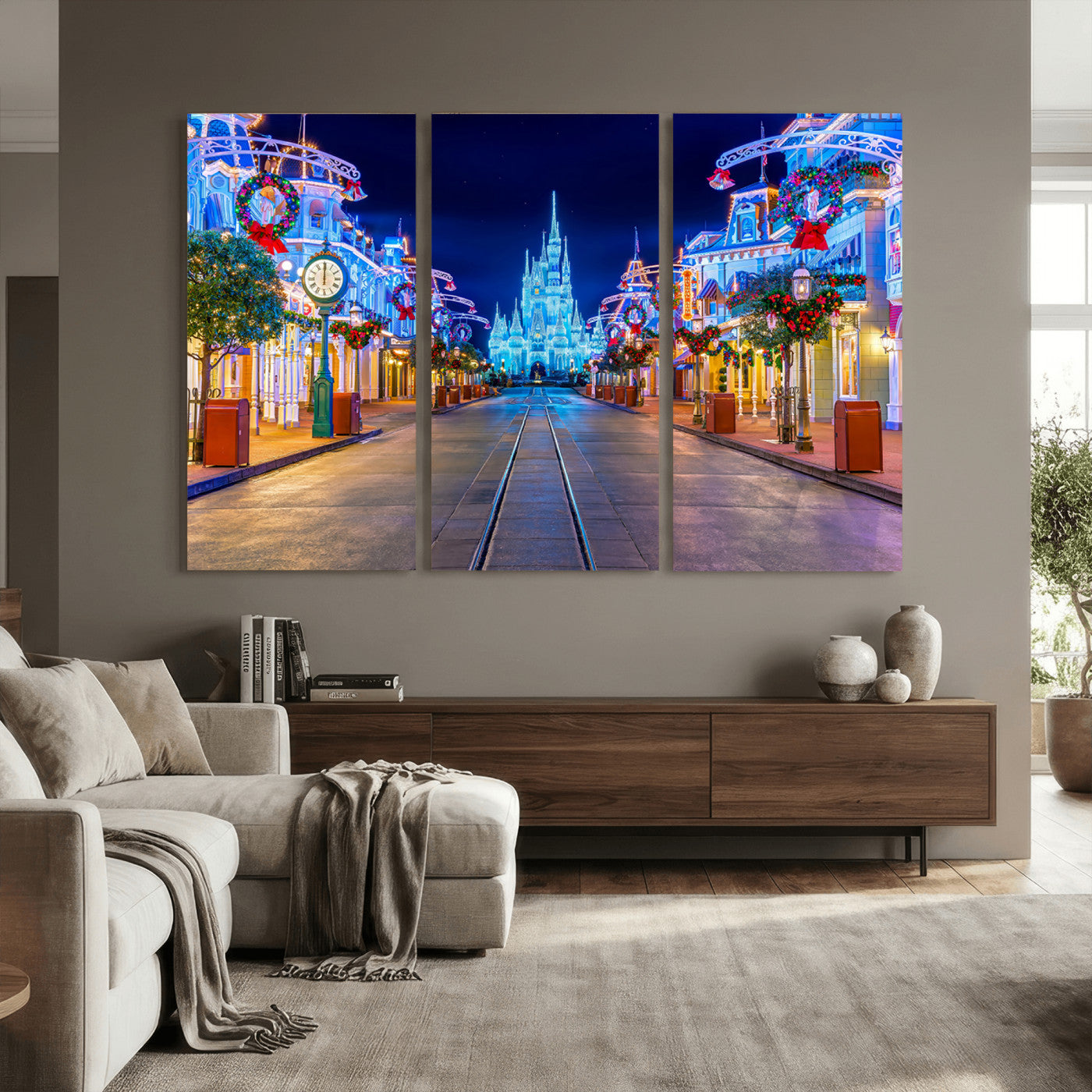 12470-MGV-CV-36X24 - Disney Castle Wall Art – Large Magic Kingdom Canvas Artwork, Fairytale Design, Kids Room Christmas Decor for Home, Office