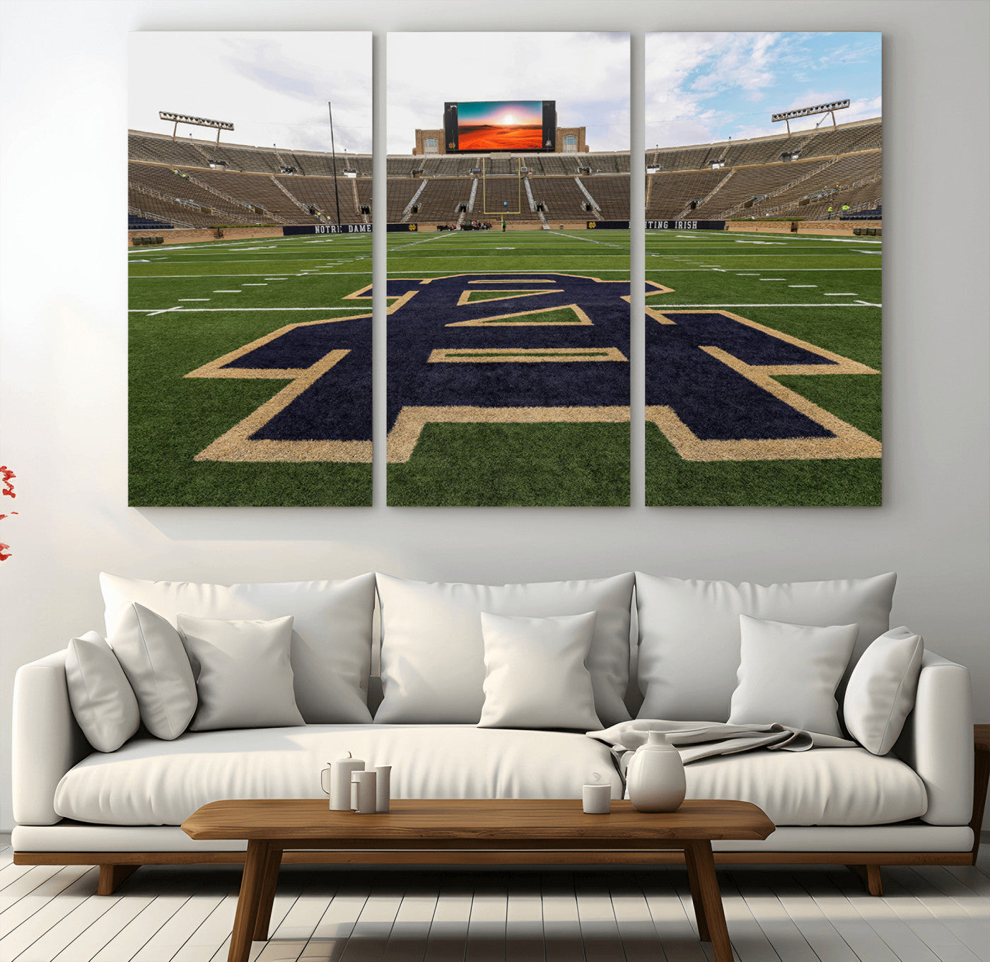 MGV-CV-48X32-3P - Notre Dame Stadium Giclee Canvas Print | Triptych Wall Art Featuring Iconic Notre Dame Football Field | Ready-to-Hang Sports Stadium Decor