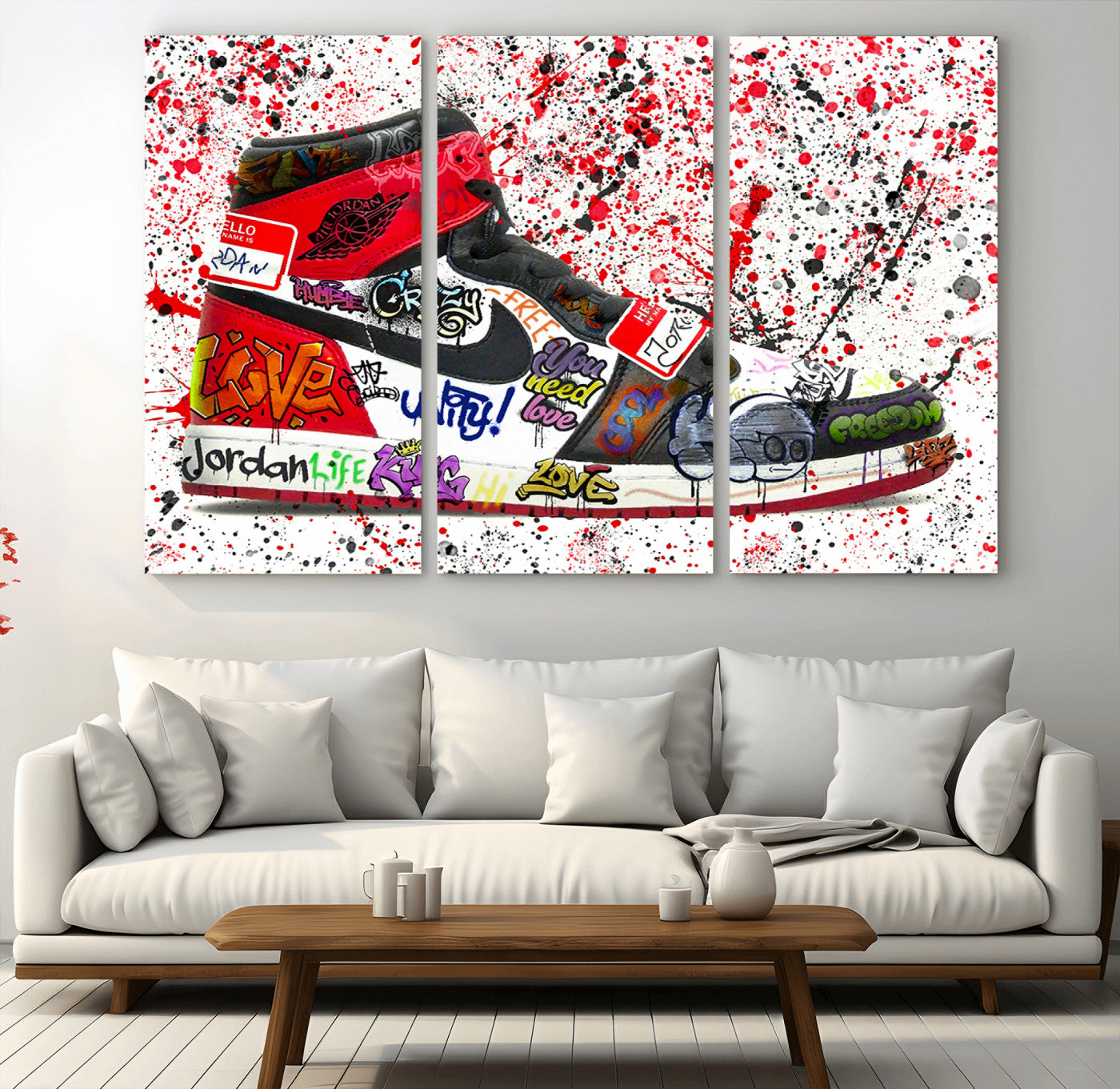 MGV-CV-48X32-3P - Jordan Shoes Graffiti Wall Art Canvas Print- Jordan Graffiti Canvas Wall Art - Framed Perfect for
