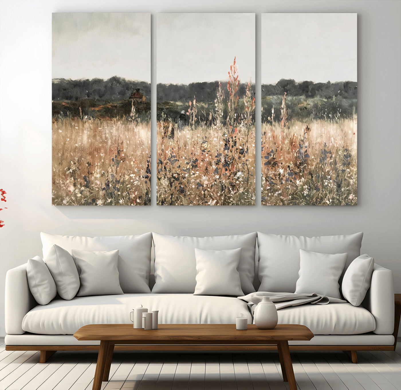MGV-CV-48X32-3P - Rustic Field Landscape Wall Art Print, Giclee Canvas Wall Art for Modern Homes, Warm Meadow and