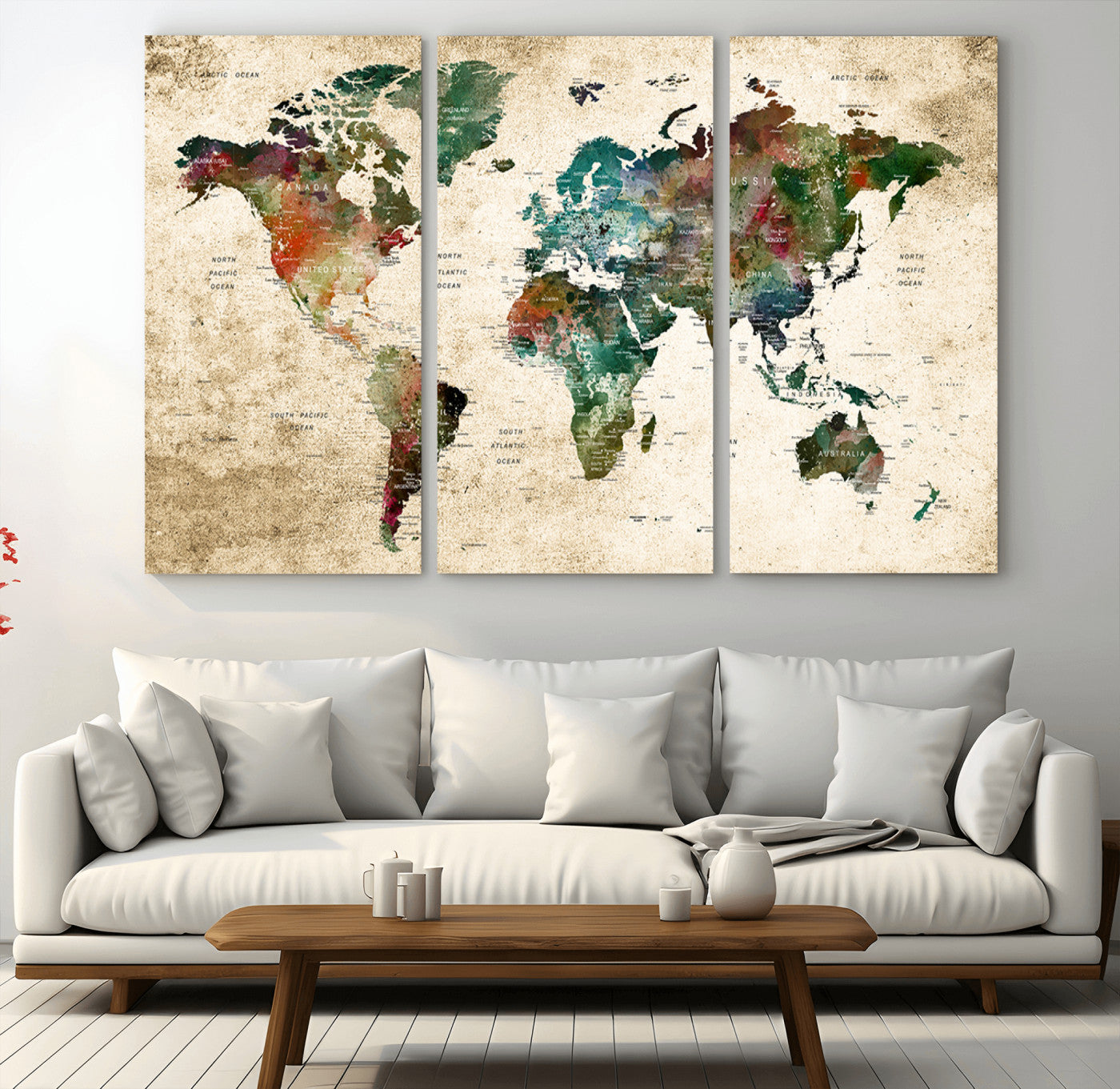 45128-MGV-CV-36X24-Push Pin World Map Canvas Print – Framed Wall Art for Couples to Track Their Travels – Anniversary Gift or Home Adventure Decor