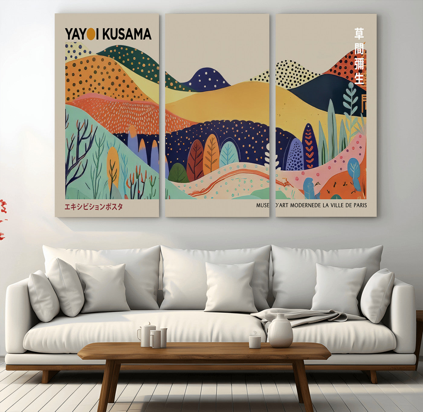 MGV-CV-48X32-3P - Framed Yayoi Kusama 1986 Wall Art Print – Japanese Wall Art Print, Wabi Sabi Yayoi Kusama Print -