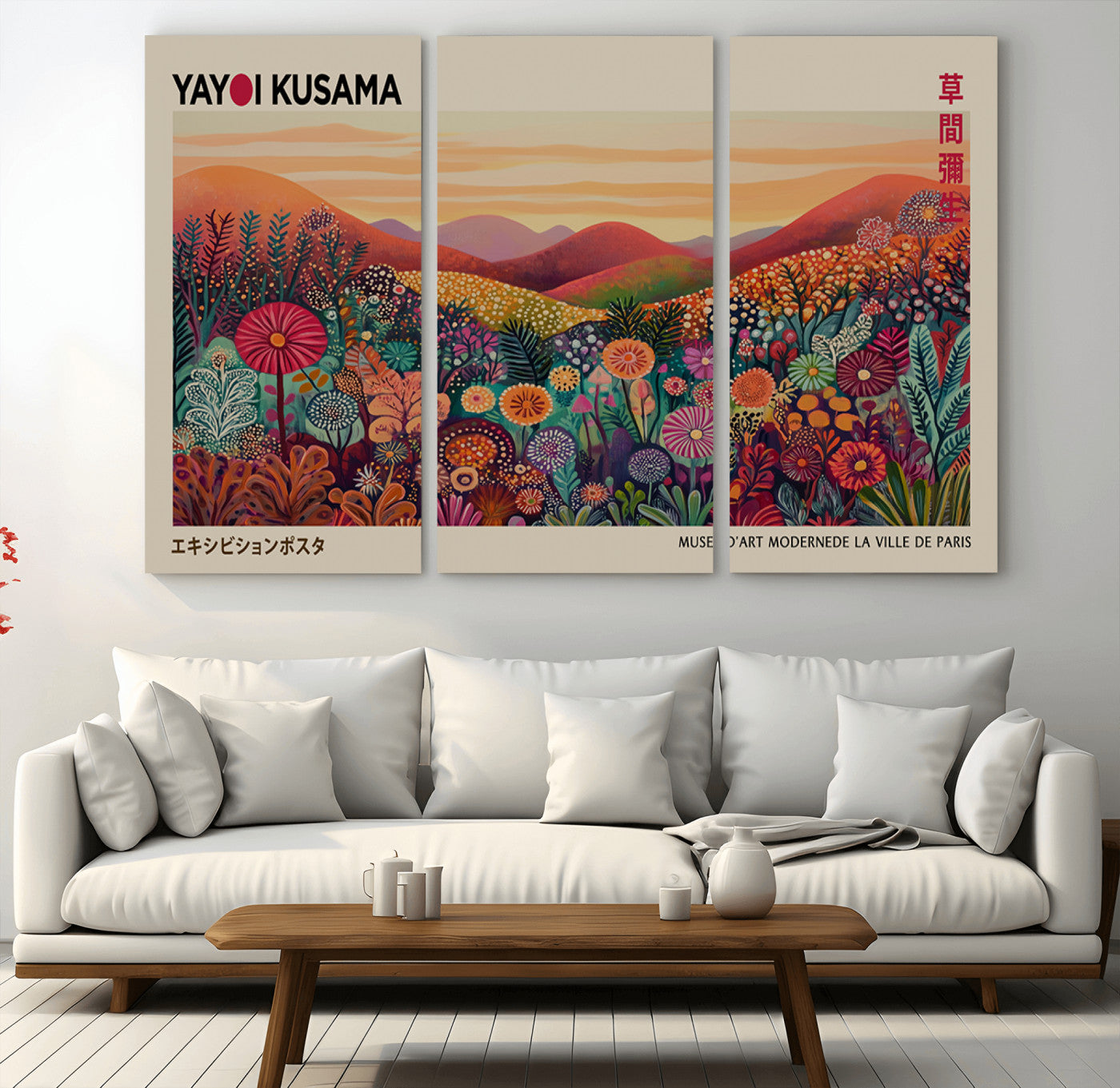MGV-CV-48X32-3P - Framed Yayoi Kusama 1986 Wall Art Print – Japanese Wall Art Print, Wabi Sabi Yayoi Kusama Print -
