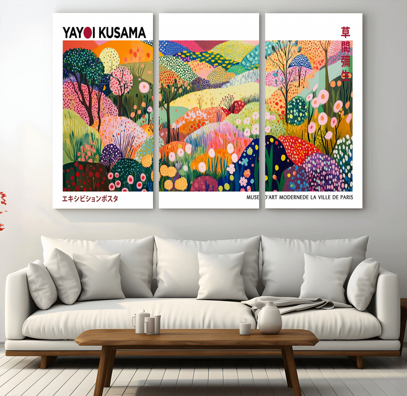 MGV-CV-48X32-3P - Framed Yayoi Kusama 1986 Wall Art Print – Japanese Wall Art Print, Wabi Sabi Yayoi Kusama Print -