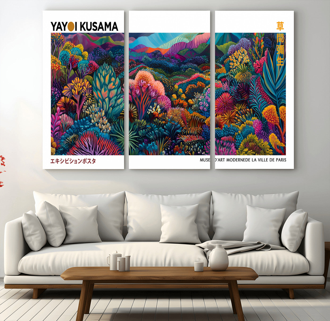 MGV-CV-48X32-3P - Framed Yayoi Kusama 1986 Wall Art Print – Japanese Wall Art Print, Wabi Sabi Yayoi Kusama Print -