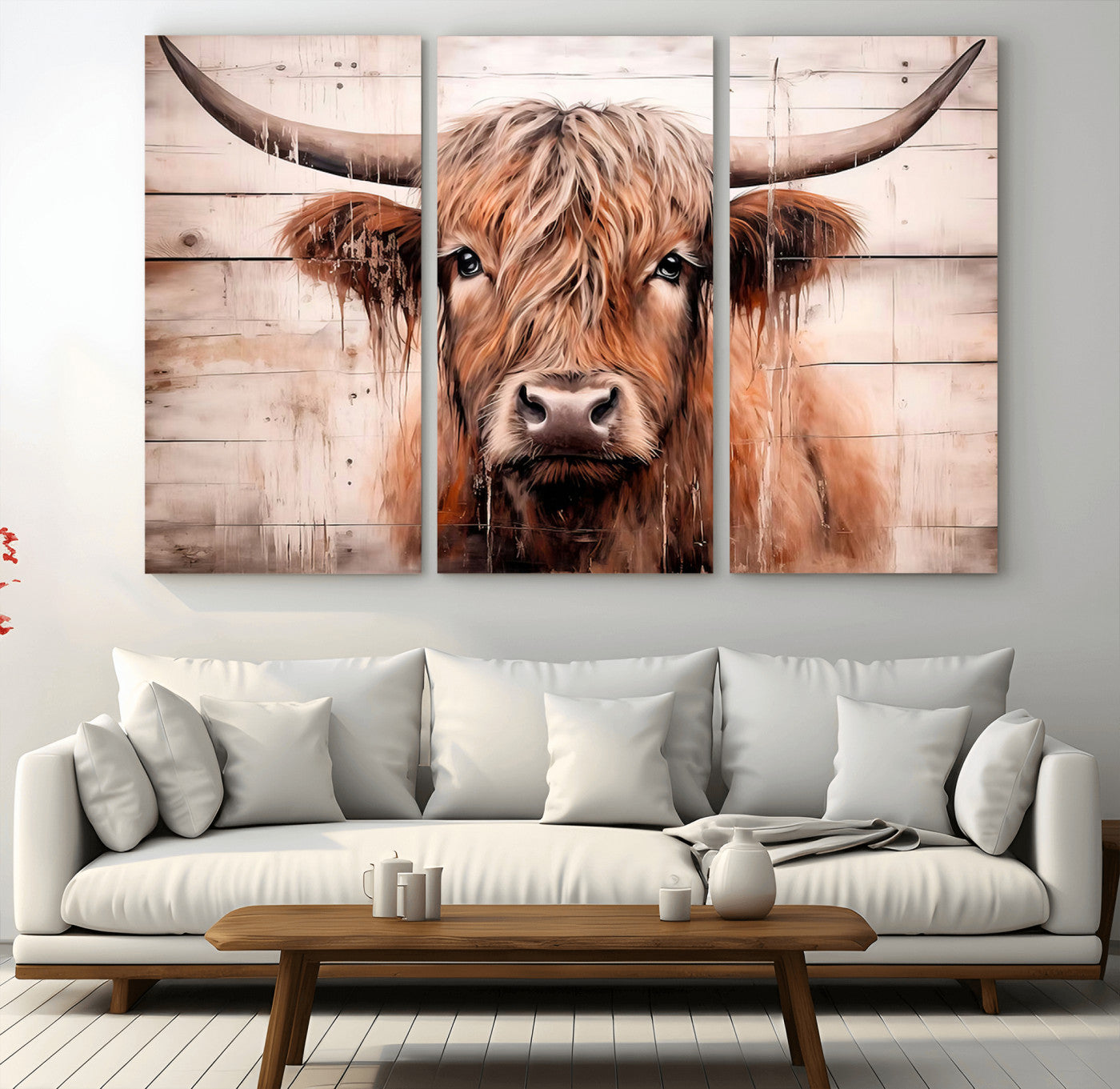 MGV-CV-48X32-3P - Vintage Scottish Highland Cow Cattle Art Print Farmhouse Wall Art Canvas Print
