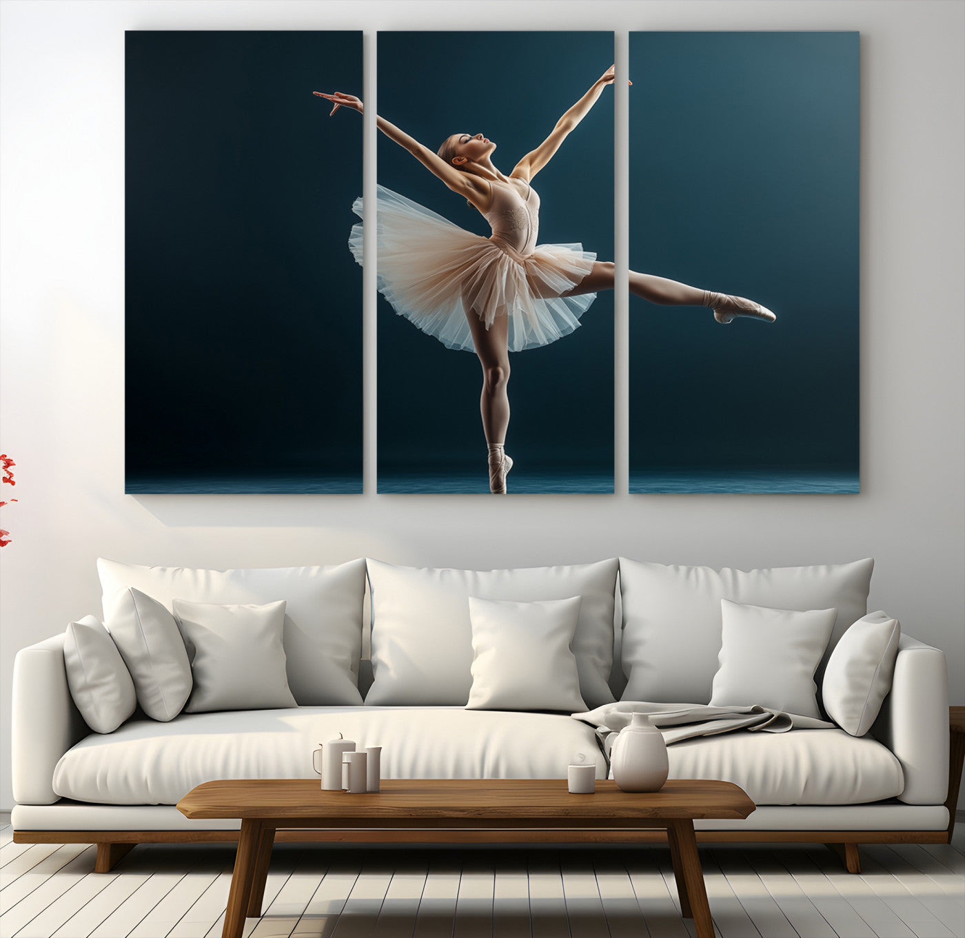 64367-MGV-CV-48X32-3P-Ballet Dancer Wall Art – Framed Graceful Pose Canvas Artwork, Elegant Movement Design, Dramatic Dance Decor for Home, Office