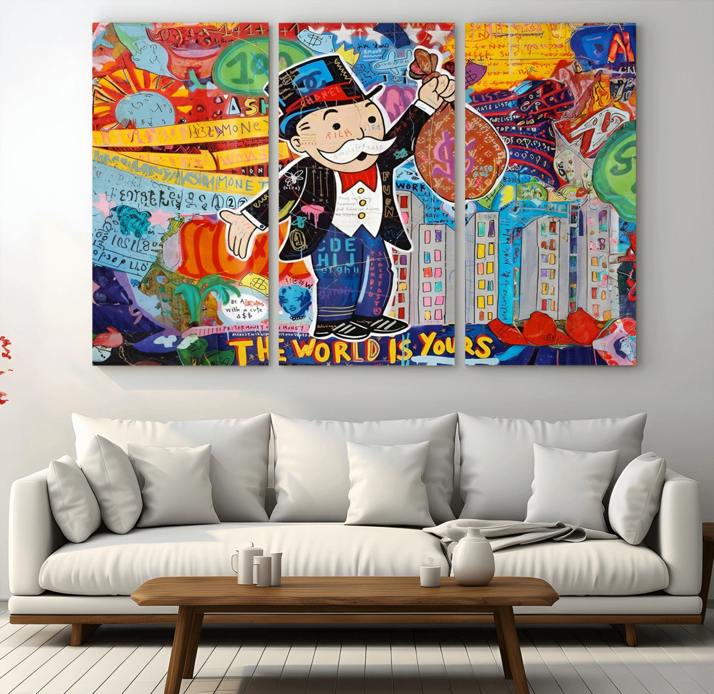 96320-MGV-CV-36X24-Pop Art Monopoly Man Canvas Wall Art Print - Bold and Colorful Street Art-Inspired Decor for Living