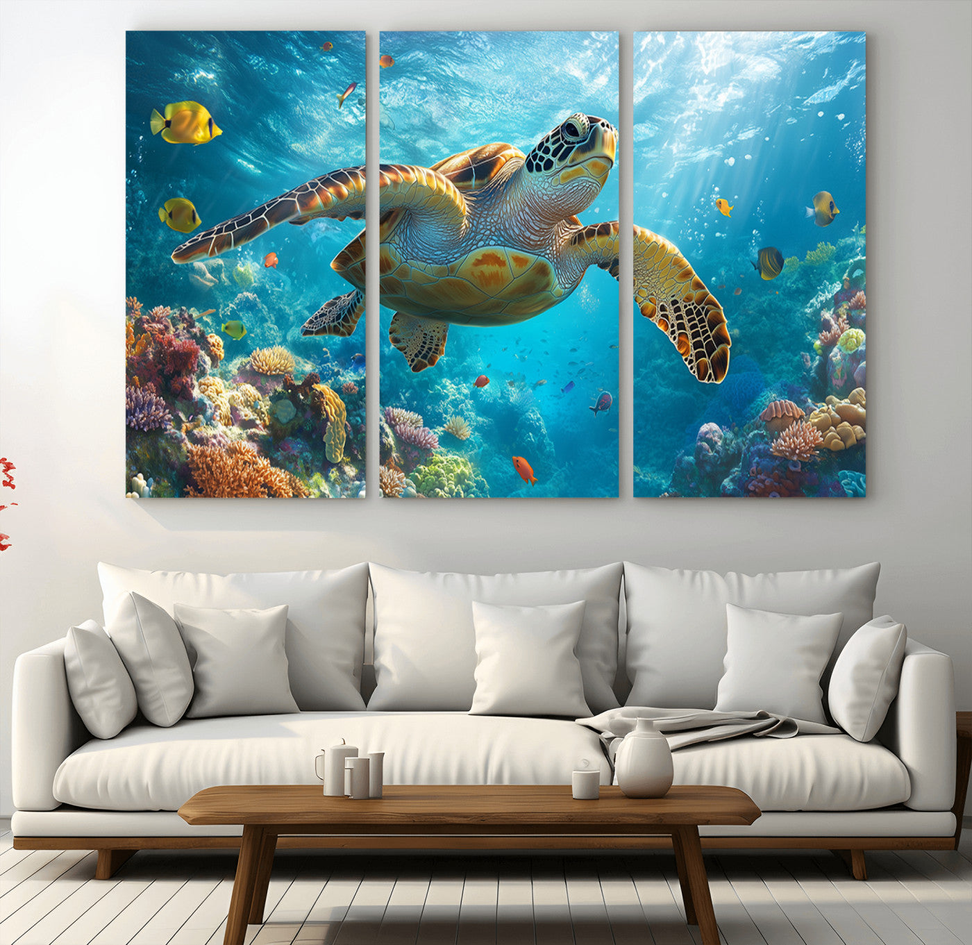 MGV-CV-48X32-3P - Sea Turtle Underwater Canvas Wall Art Print - Vibrant Ocean Wildlife Decor, Marine Wall Art