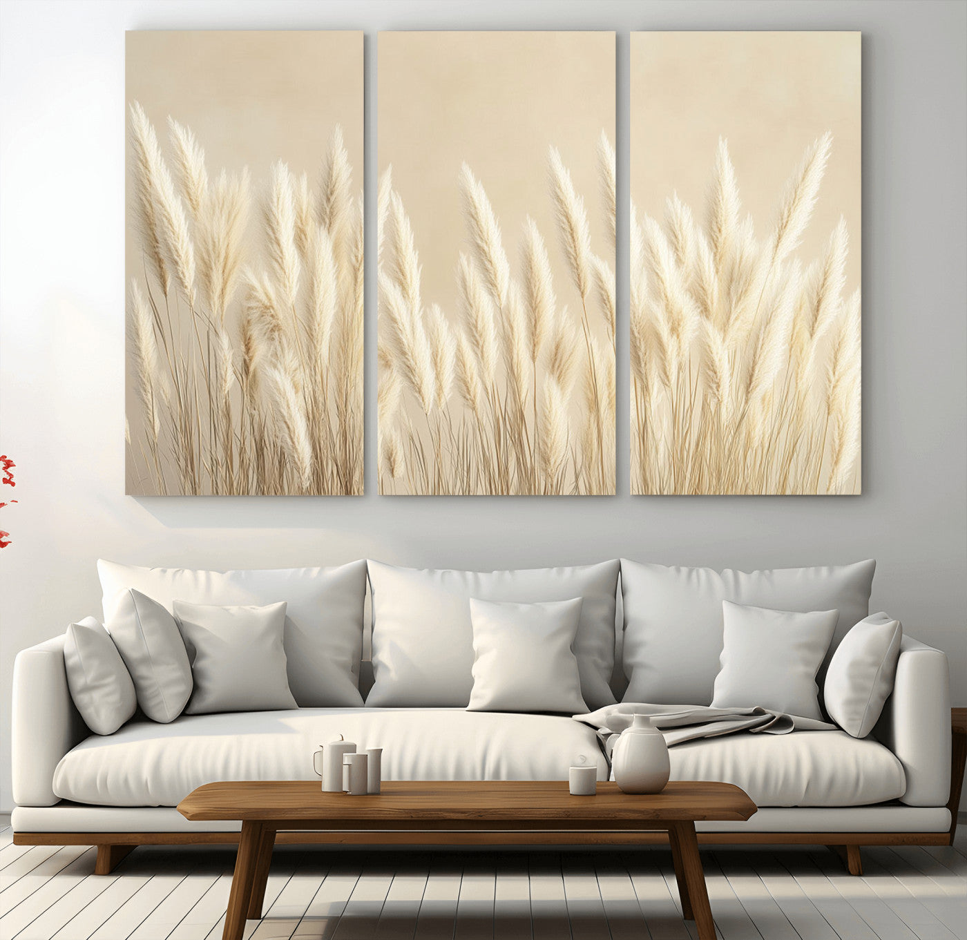MGV-CV-48X32-3P - Grass Wall Art Print - Elegant Neutral Decor for Living Room, Boho Minimalist Artwork, Ready to Hang
