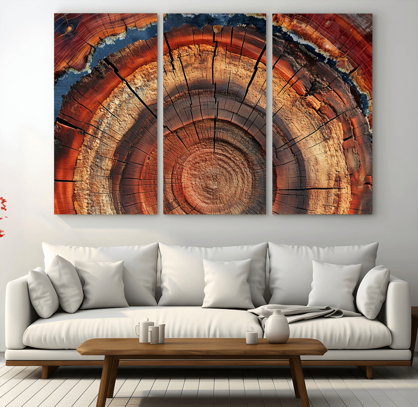 MGV-CV-48X32-3P - Abstract Tree Ring Art, Colorful Tree Ring Wall Decor, Minimalist Home Canvas Art, Modern Farmhouse