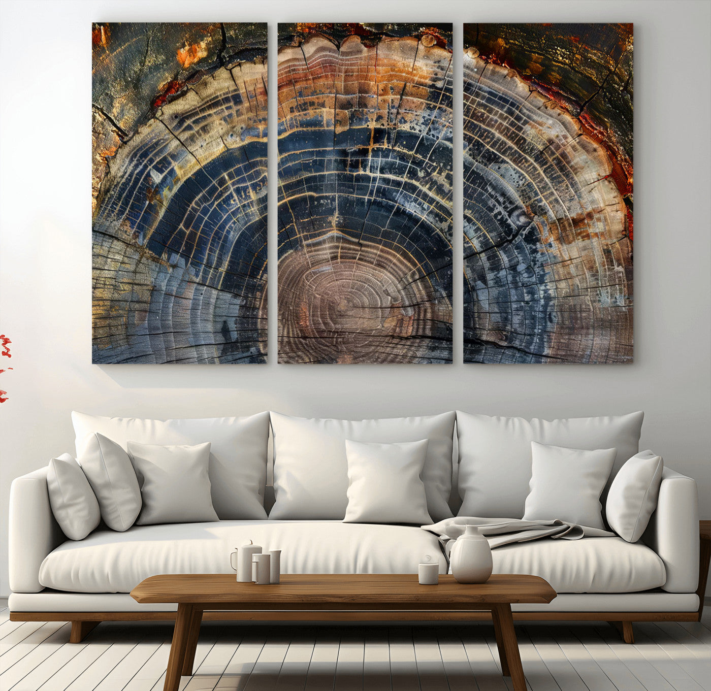 MGV-CV-48X32-3P - Framed Tree Ring Wall Art - Abstract Colorful Tree Ring Wall Decor, Minimalist Home Canvas Art,