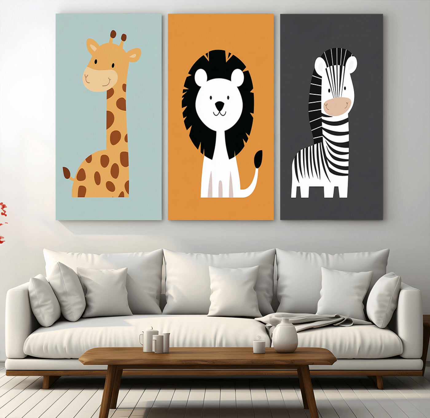 MGV-CV-48X32-3P - Boho Jungle Animal Nursery Wall Art Prints - Safari Decor in Earth Tones for Modern and Stylish