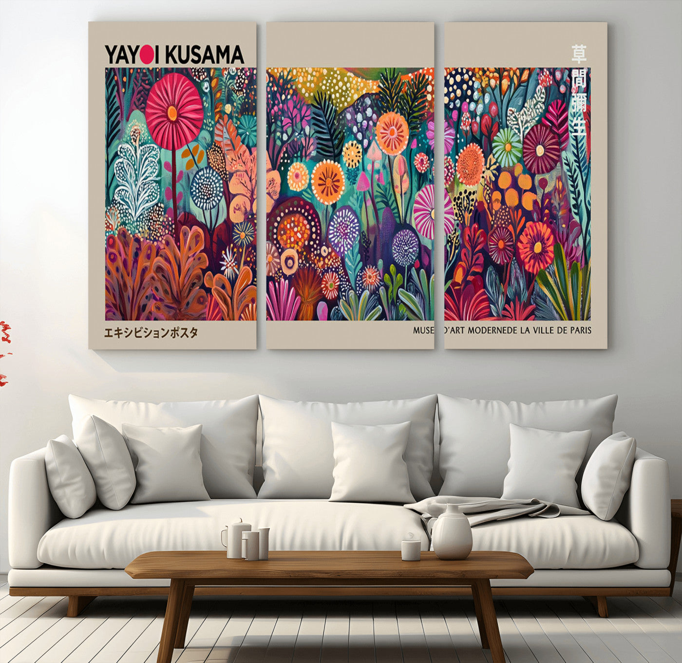 MGV-CV-48X32-3P - Yayoi Kusama Wall Art Canvas Print, Abstract Art, Large Yayoi Kusama Framed Wall Art Print, Japanese