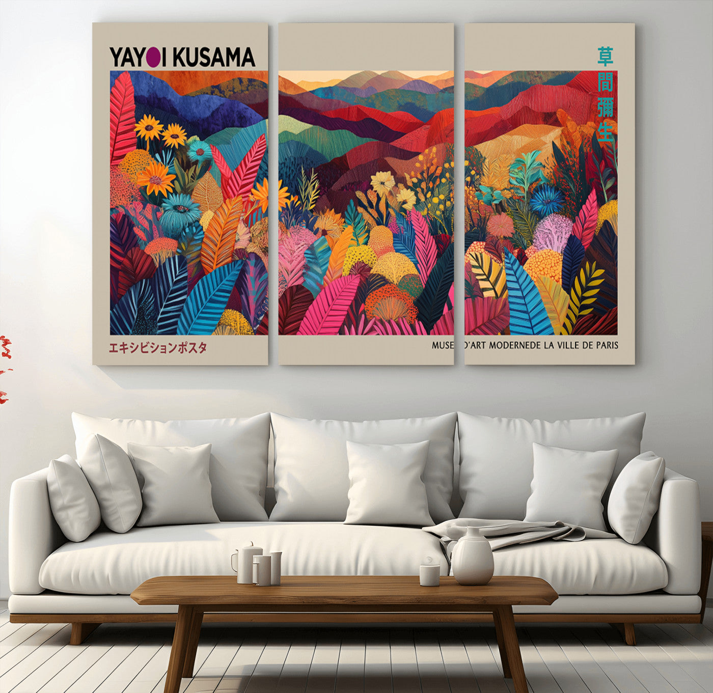 MGV-CV-48X32-3P - Yayoi Kusama Wall Art Canvas Print, Abstract Art, Large Yayoi Kusama Framed Print, Japanese Wabi