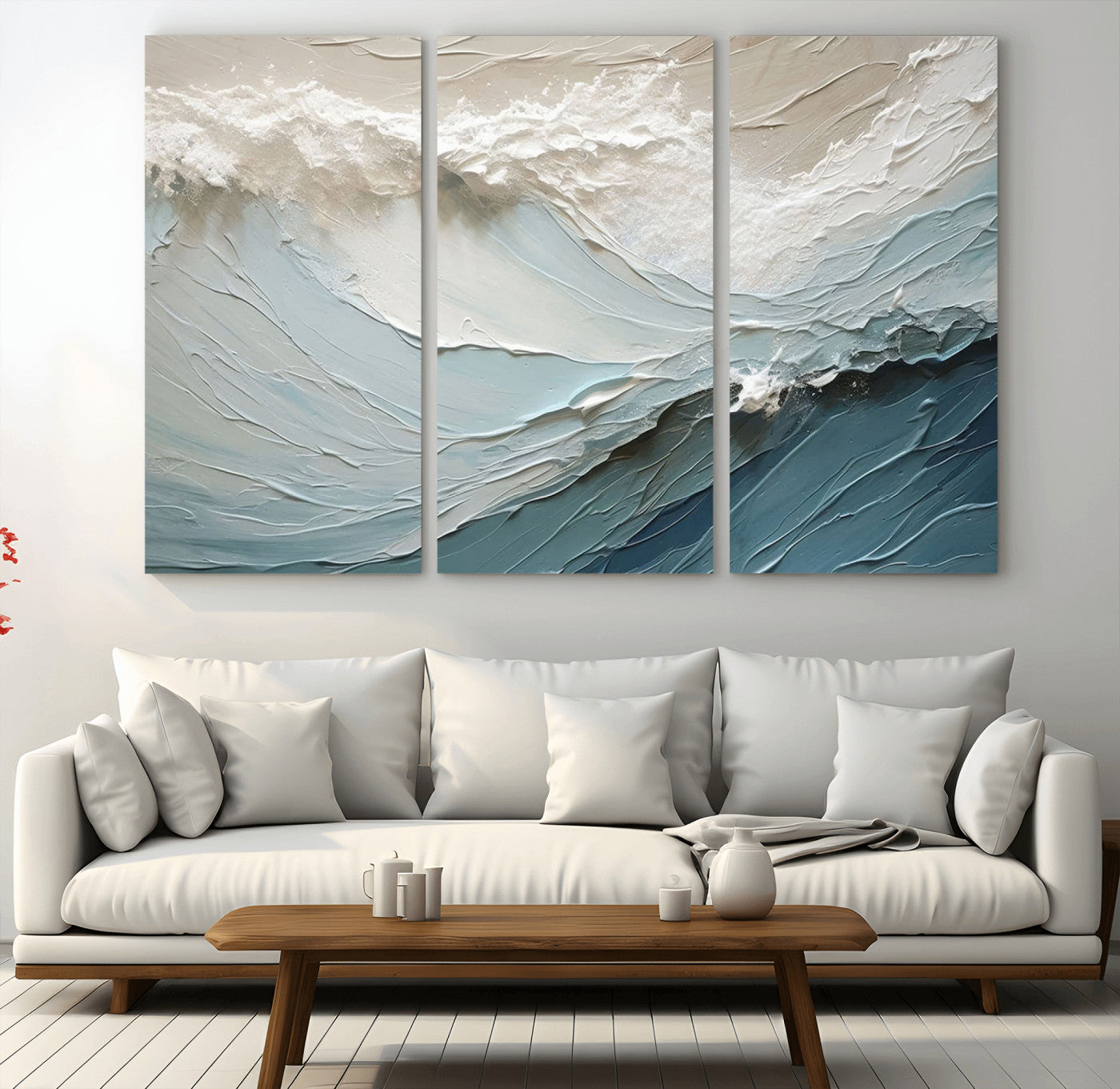 MGV-CV-48X32-3P - Waves Abstract Wall Art Print, Modern Framed Abstract Canvas Print, Abstract Painting for Living