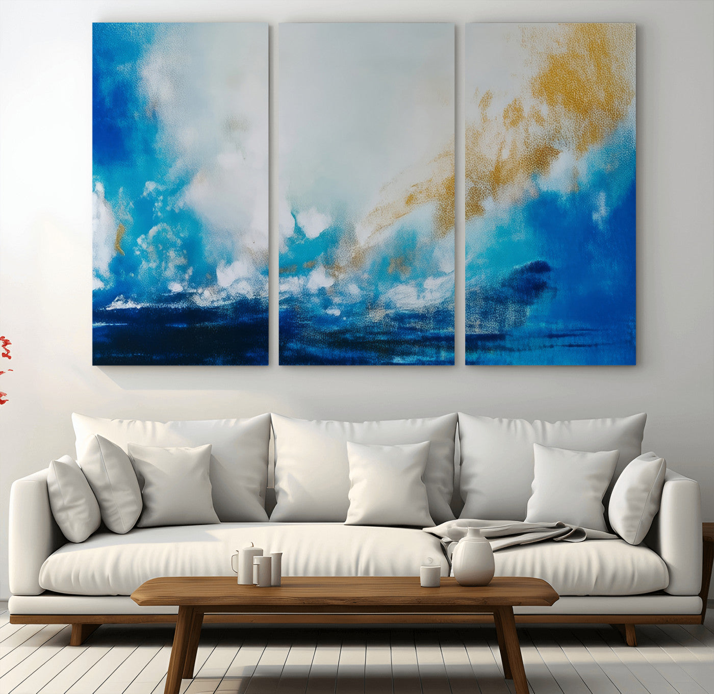 MGV-CV-48X32-3P - Blue Abstract Print - Dynamic Ocean-Inspired Canvas Wall Art