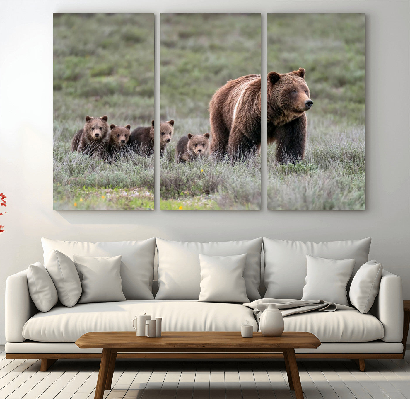 MGV-CV-48X32-3P - Wildlife Photography of 399 Grizzly Bear Cubs | Queen of the Tetons Canvas Wall Art Print