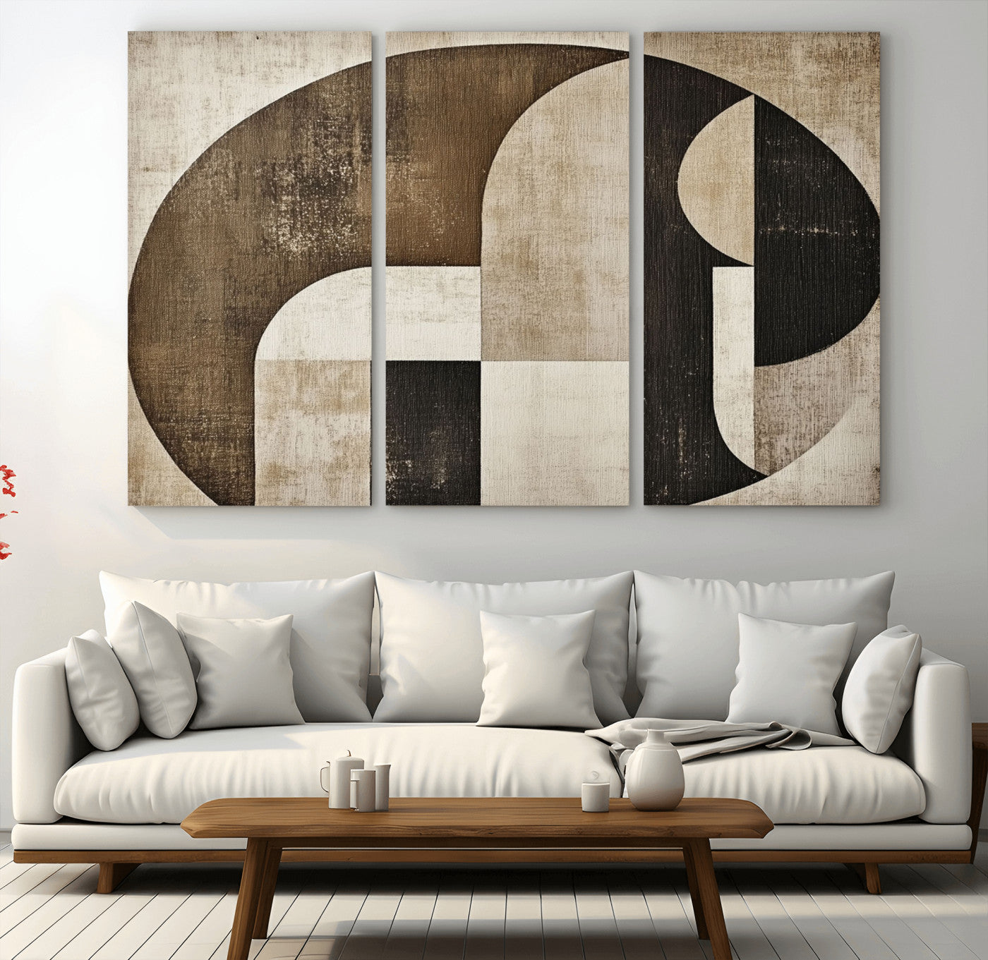 MGV-CV-48X32-3P - Wabi Sabi Abstract Wall Art | Geometric Modern Minimalist Canvas Print with Neutral Mid Century Art