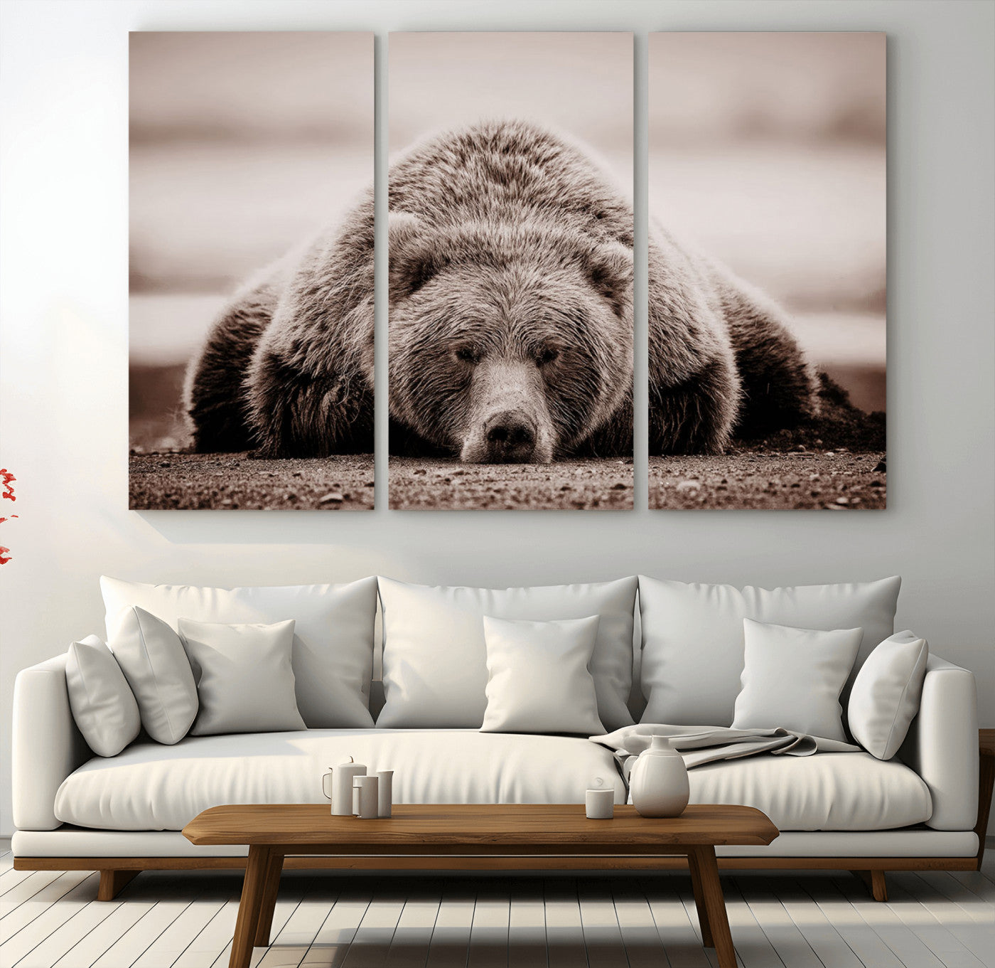 MGV-CV-48X32-3P - Grizzly Bear Wall Art Print - Bear Canvas Wall Art - Rustic Bear Portrait Canvas Print for Cabin