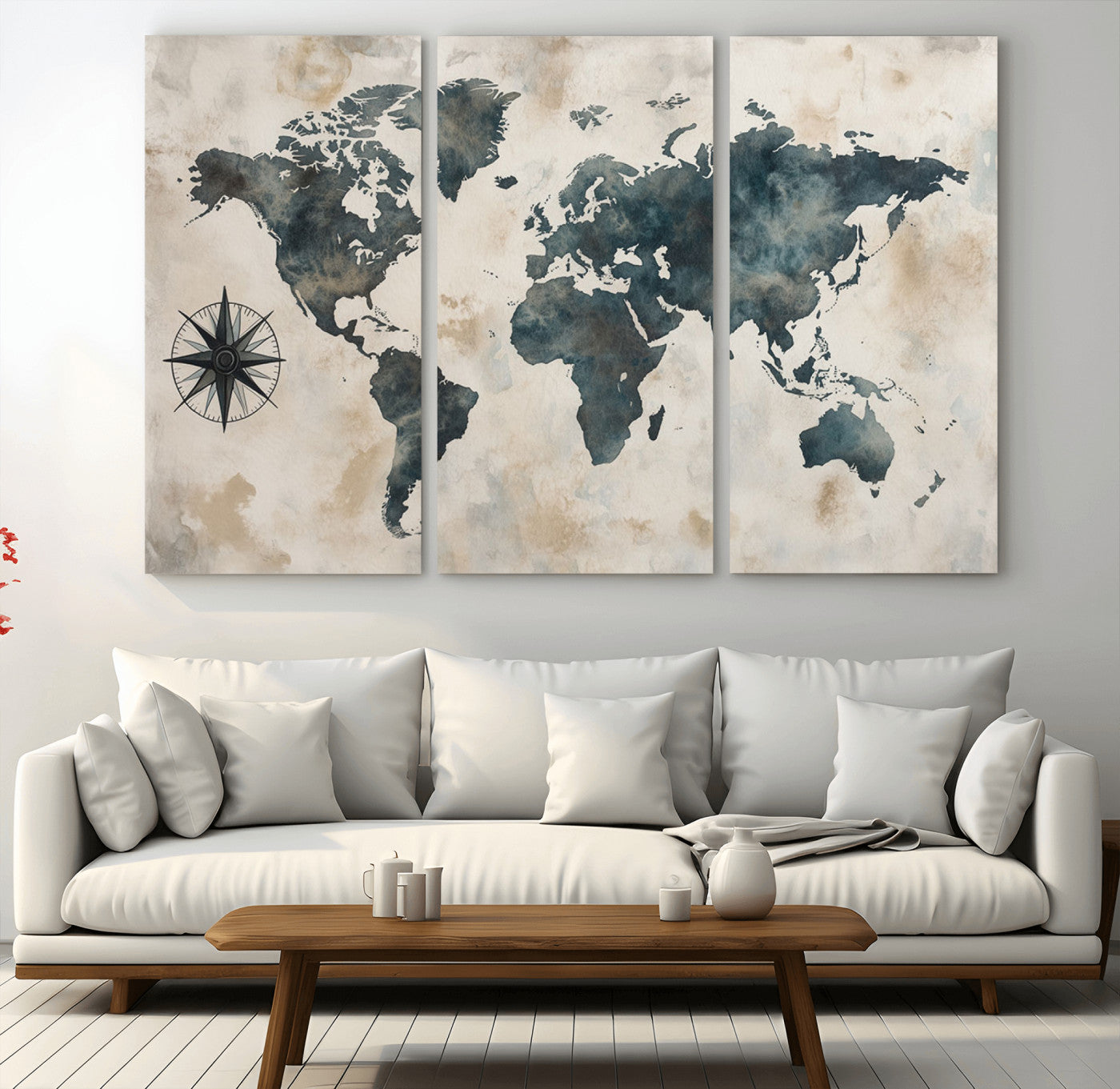 MGV-CV-48X32-3P - Push Pin World Map Canvas Print – Framed Wall Art for Couples to Track Their Travels – Anniversary