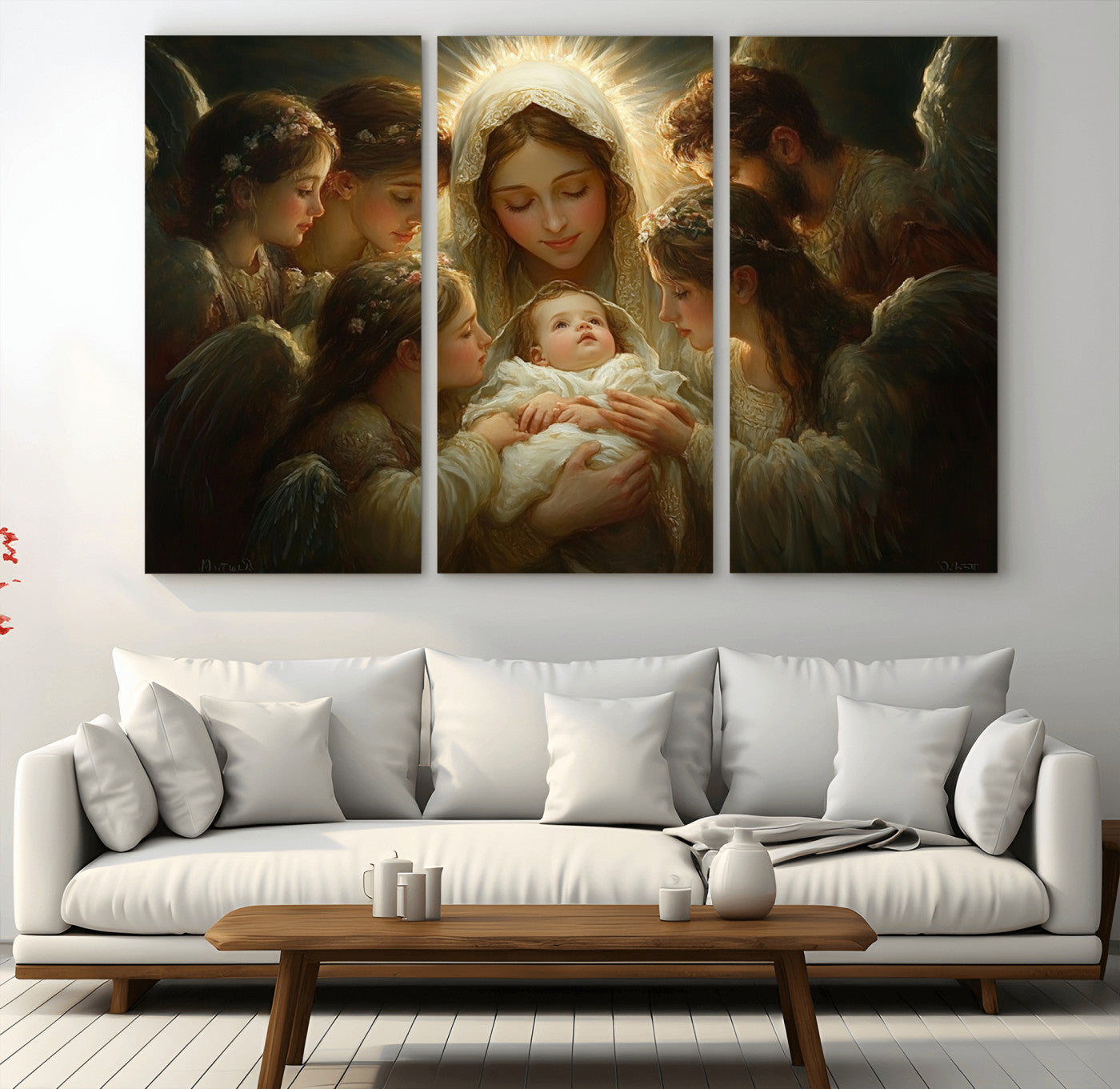 MGV-CV-48X32-3P - Mary Jesus Canvas Wall Art Print - Madonna and Child with Apostles Art Print - Classic Christian