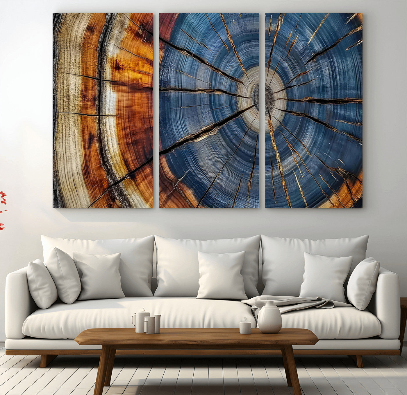 MGV-CV-48X32-3P - Abstract Tree Rings Canvas Wall Art - Wood Grain Canvas Print - Nature-Inspired Modern Wood Grain