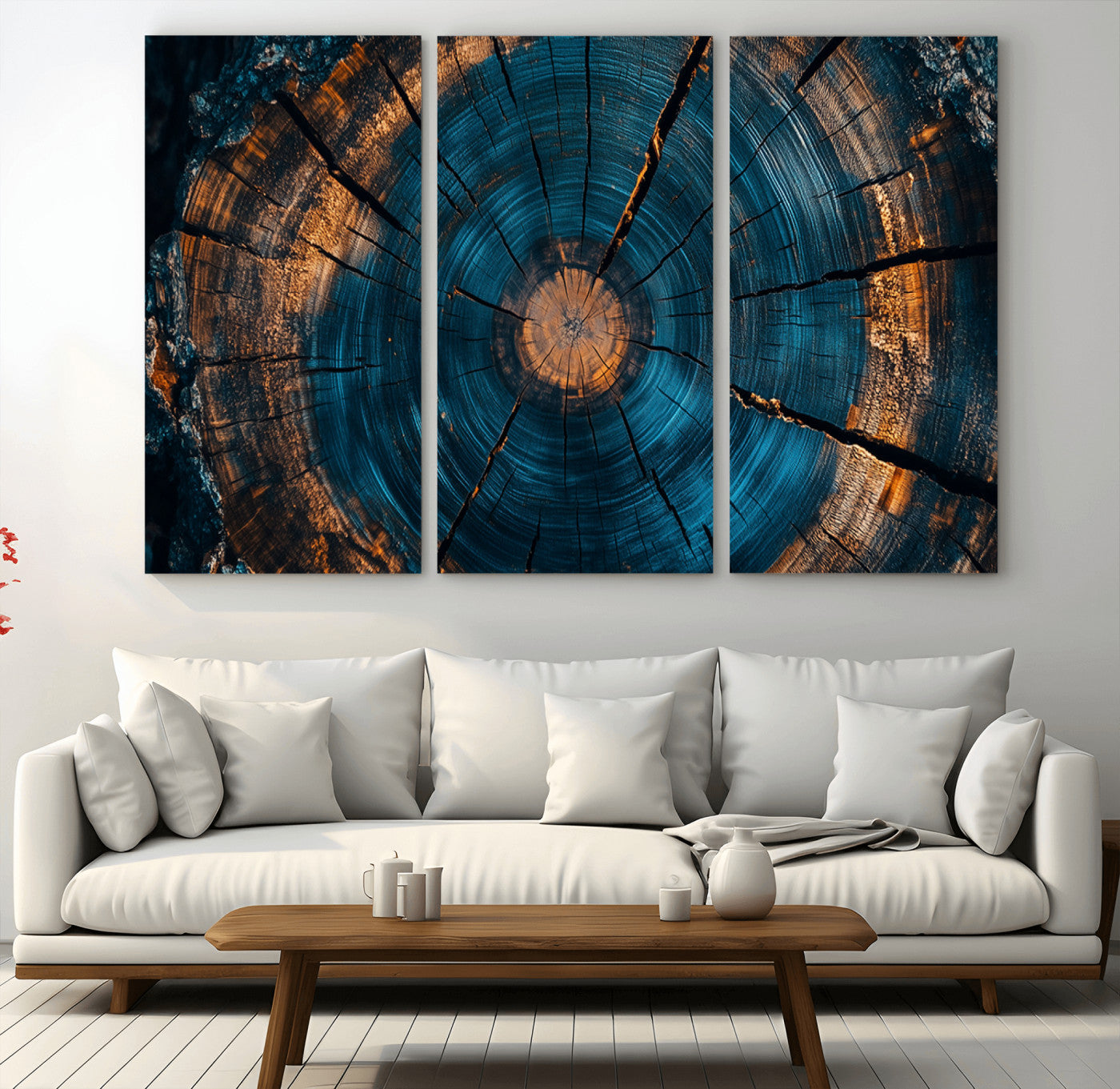 MGV-CV-48X32-3P - Farmhouse Wall Art - Abstract Tree Rings Canvas Wall Art Print, Framed Wood Grain Rings Artwork