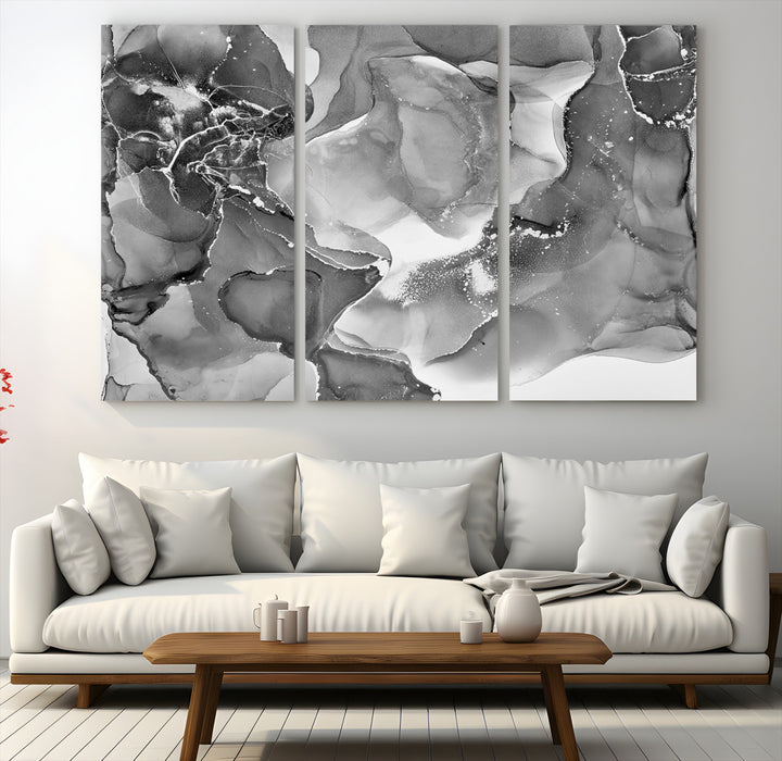 Black White Abstract Canvas Wall Art - Fluid Ink Artwork - Modern Luxury Wall Decor for Contemporary Interiors