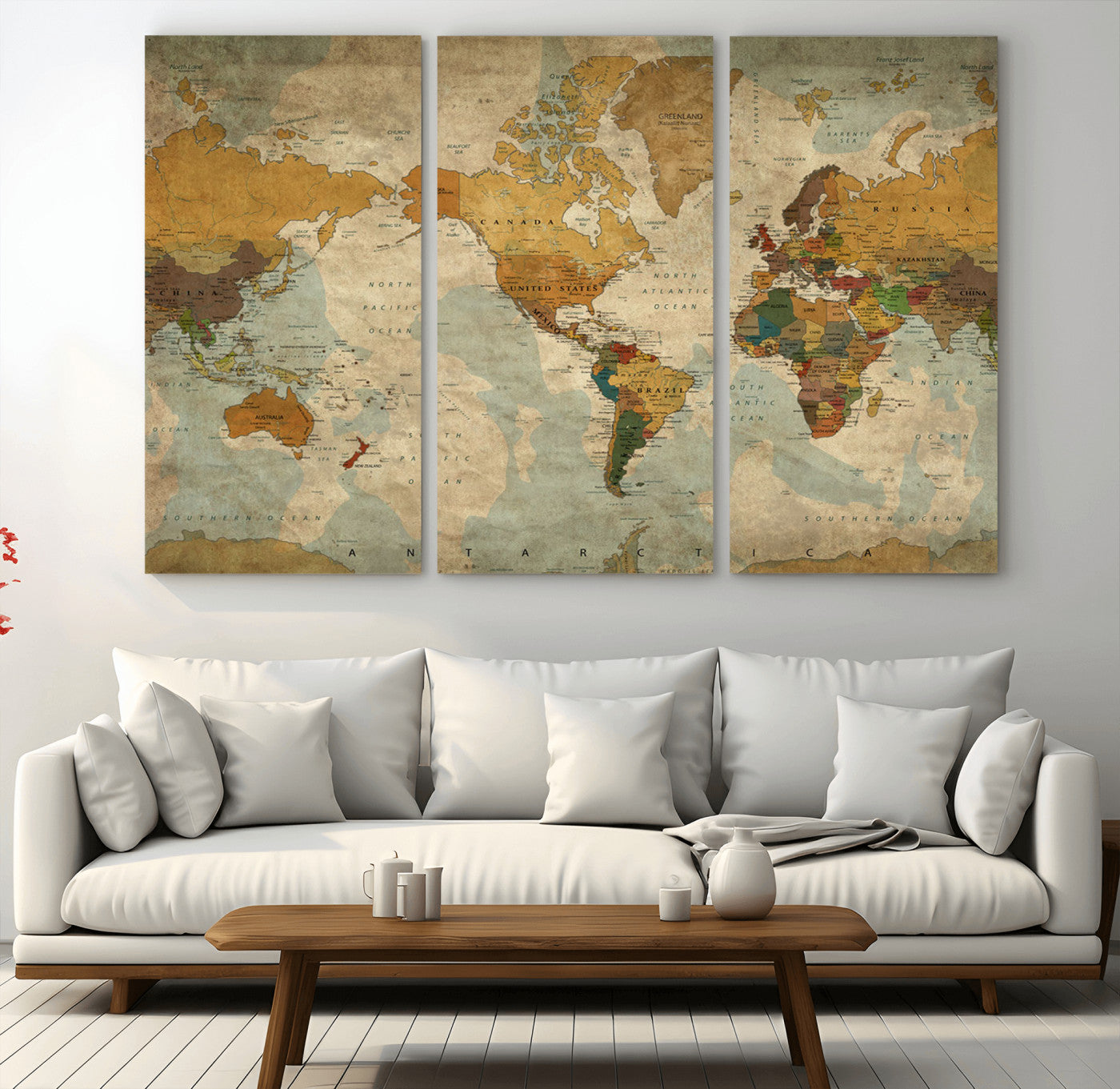 52482-MGV-CV-36X24-Push Pin World Map Canvas Print – Framed Travel Tracker Wall Art for Couples, Romantic Anniversary Gift and Elegant Home Decor