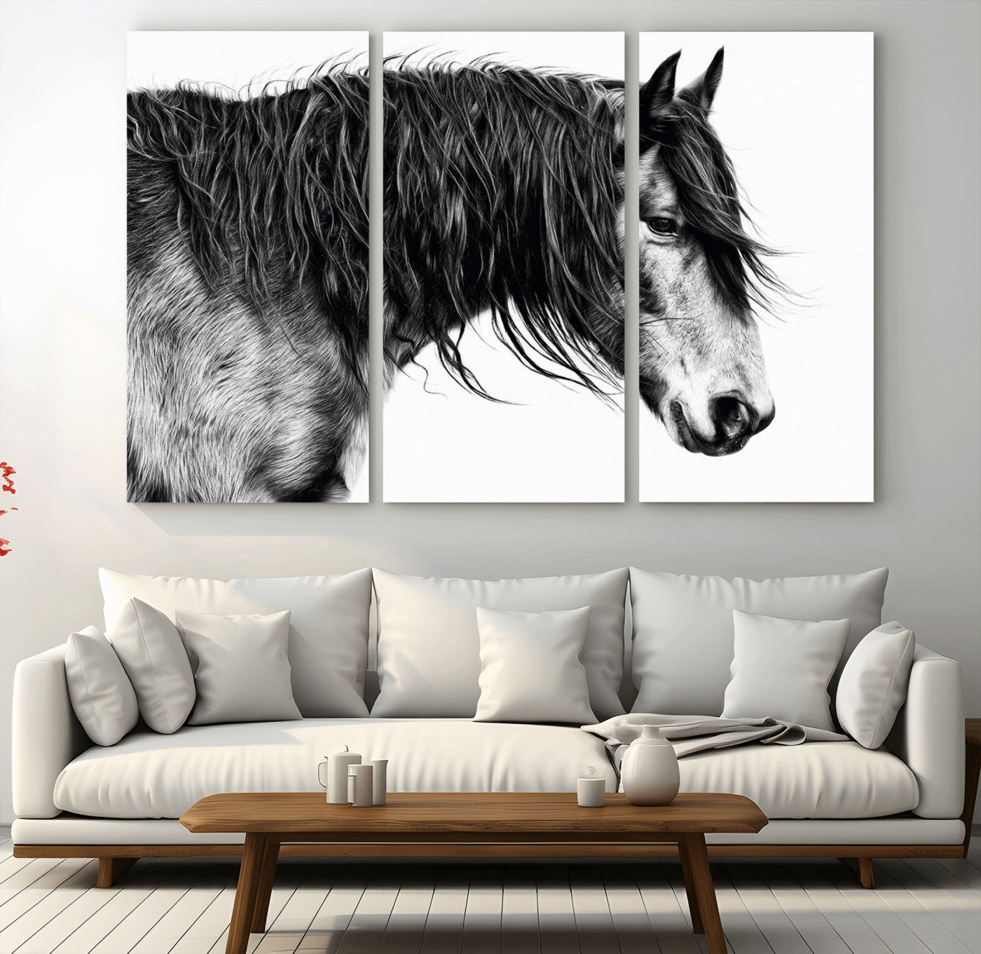 57694-MGV-CV-36X24-Majestic Horse Wall Art – Framed Black White Portrait Canvas Artwork, Graceful Animal Design, Rustic Decor for Home, Office