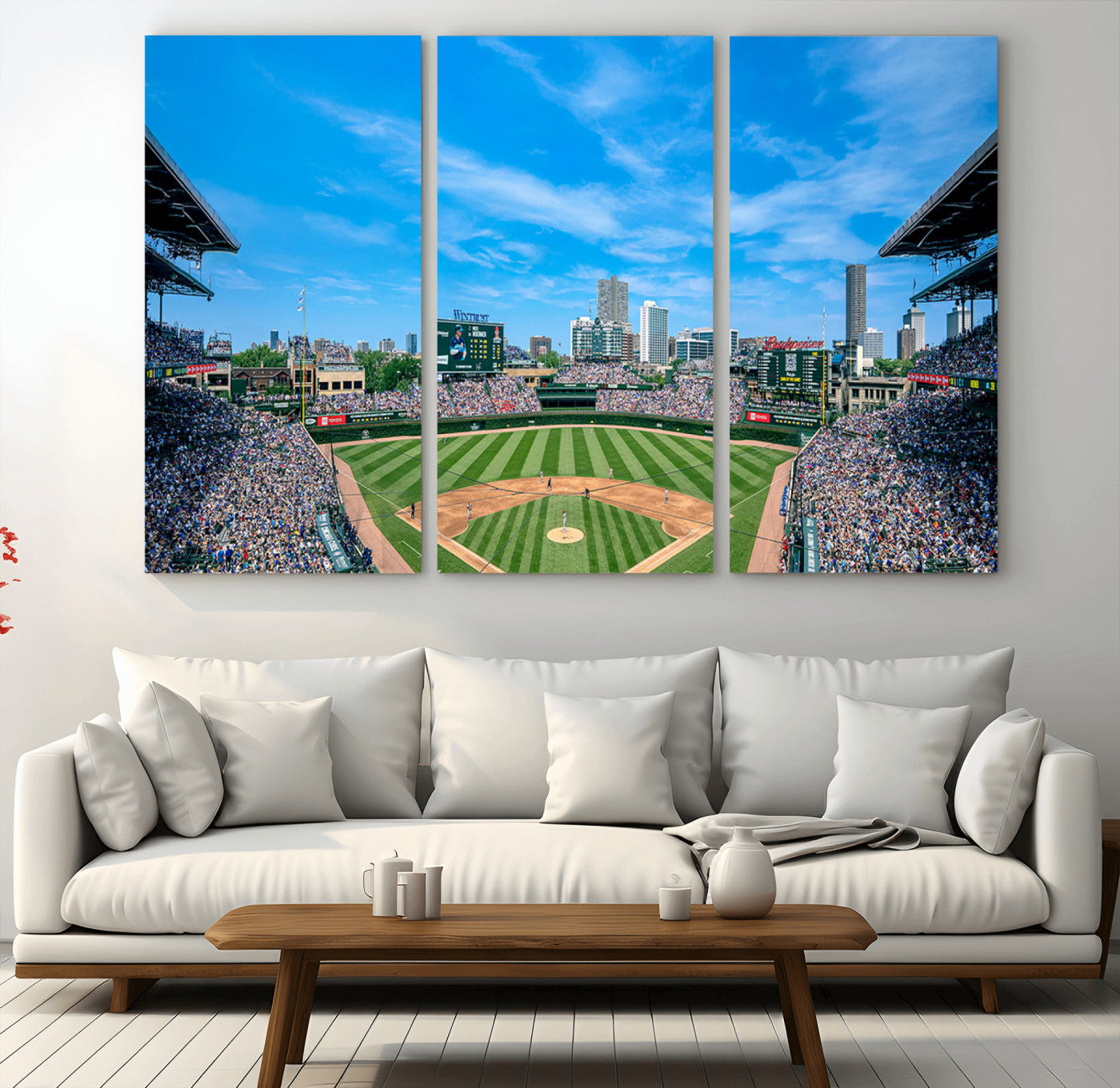MGV-CV-48X32-3P - Wrigley Field Chicago Cubs Panoramic Art Multi Piece Canvas - Iconic Baseball Stadium Print for