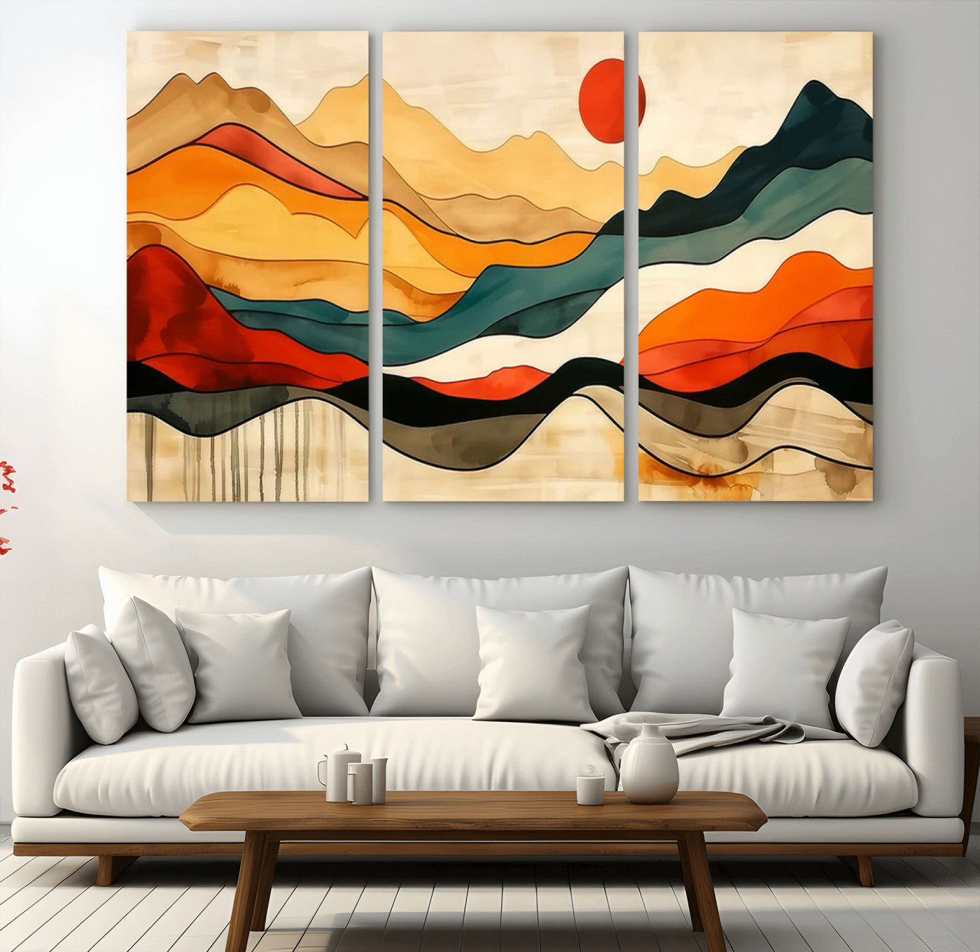 71582-MGV-CV-48X32-3P-Abstract Mountain Wall Art – Framed Colorful Landscape Canvas Artwork, Bold Modern Design, Vibrant Nature Decor for Home, Office