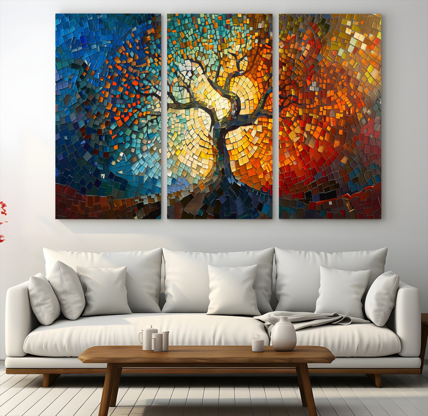 66056-MGV-CV-48X32-3P-Yggdrasil Tree of Life Mosaic Stained Glass Wall Art Canvas, Yggdrasil Tree of Life Mosaic Canvas Print